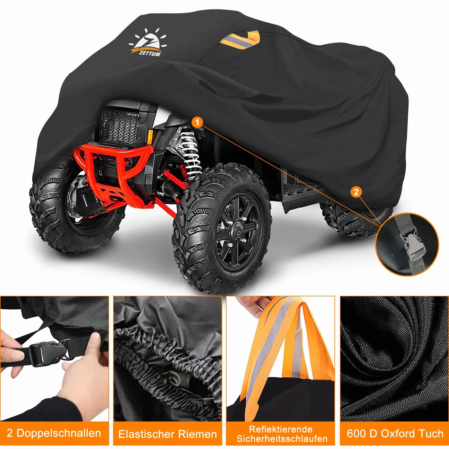 Zettum Pokrowiec Quad Cover ATV - 241 CM Pokrowiec na samochód ATV 600D PU Wytrzymały i wodoodporny, pokrowiec na pojazd zewnętrzny, do pojazdów Polaris, Honda (241 dł. x 121 szer. x 121 wys. CM)