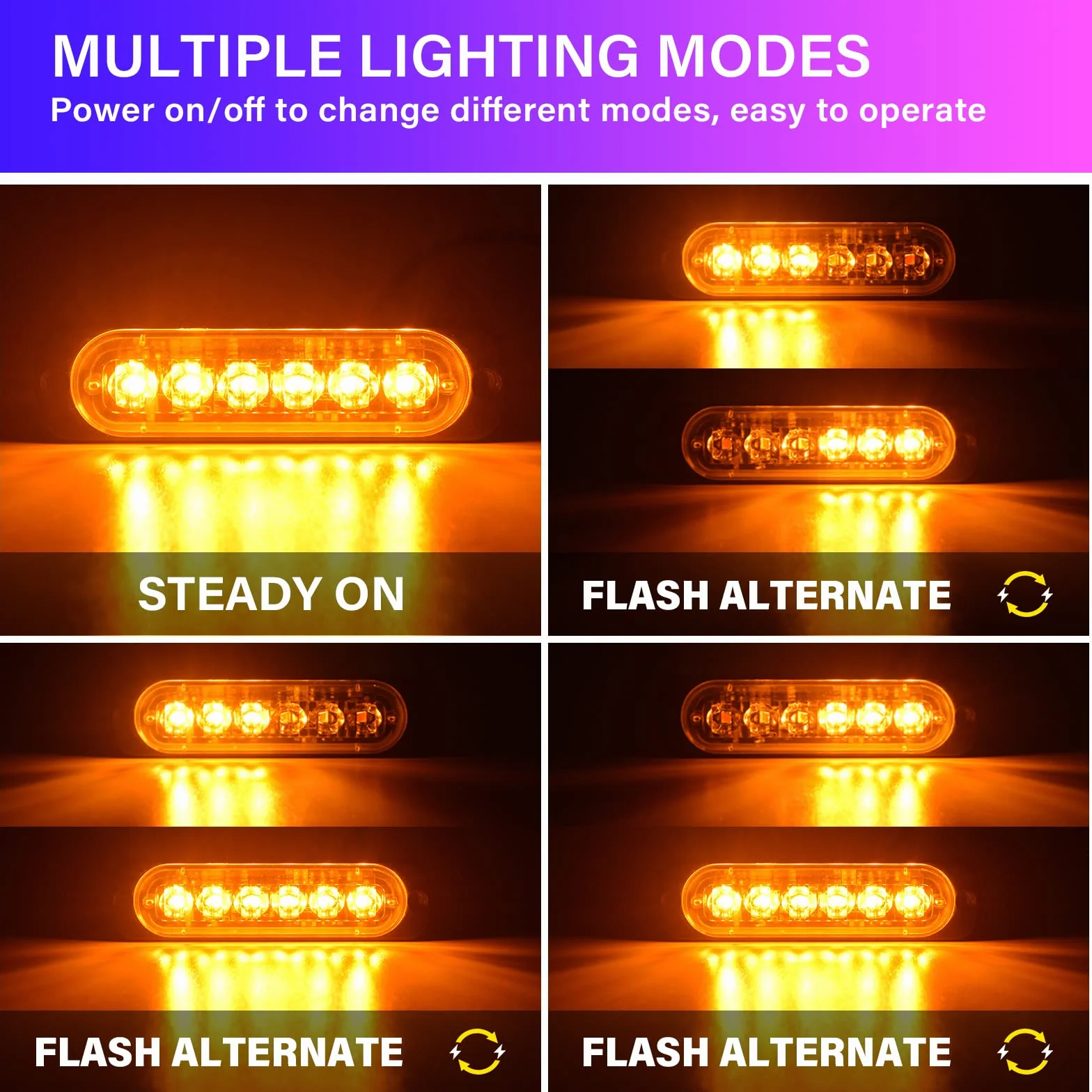 RIGIDON migające światła awaryjne, 6 V 24 V 12 LED, bursztynowe światło ostrzegawcze, stroboskopowe, awaryjny panel świetlny LED, wodoodporny, uniwersalny, do samochodów ciężarowych, terenowych, SUV, 3000 K, 4 szt.