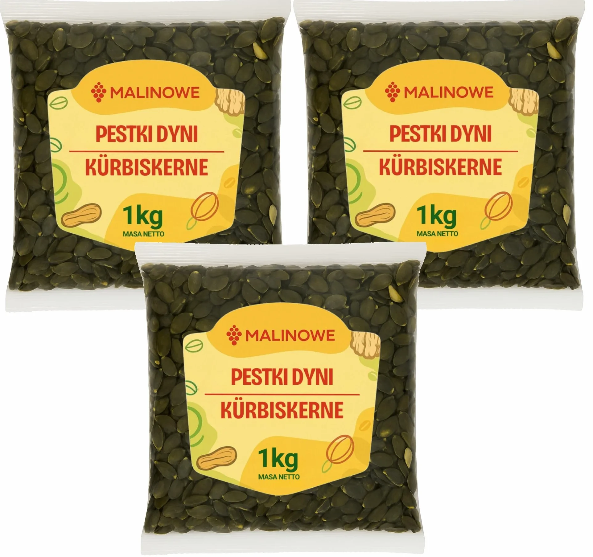 Pestki Dyni Łuskane Malinowe 3x1kg Zestaw Świeże Naturalne