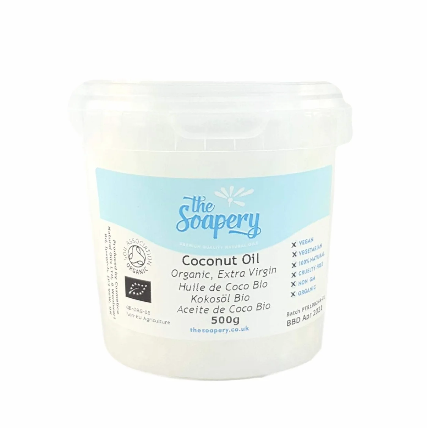 Olej kokosowy Extra Virgin 500g, czysty, surowy, organiczny i tłoczony na zimno od TheSoapery