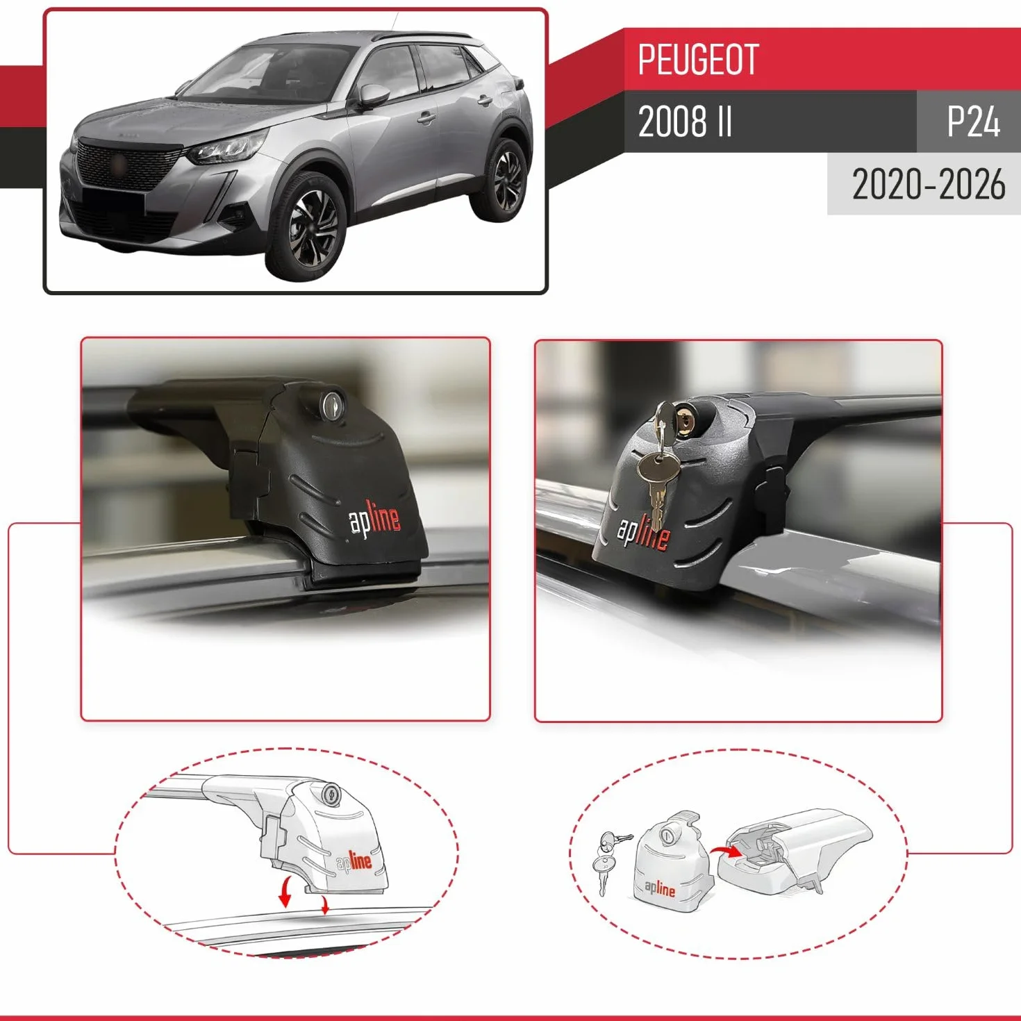Kompatybilny z Peugeot 2008 II (P24) 2020-2026 ACE-2 Model Aluminiowe poprzeczki dachowe Czarny 2 szt.