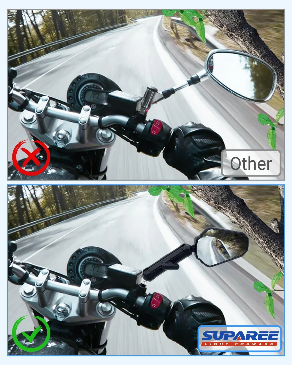 SUPAREE Lusterko wsteczne motocyklowe uniwersalne lusterka wsteczne z homologacją motocykl składane lusterko motocyklowe szlakowe 360° z E-mark M10/M8 kompatybilne z Street Bike Cruiser ATV 1 Paire