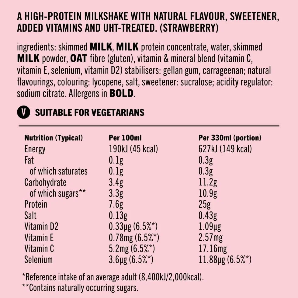 UFIT High 25g Protein Shake - smak truskawkowy - bez tłuszczu - bez dodatku cukru - gotowy do picia - 10 x 330 ml (opakowanie może się różnić)