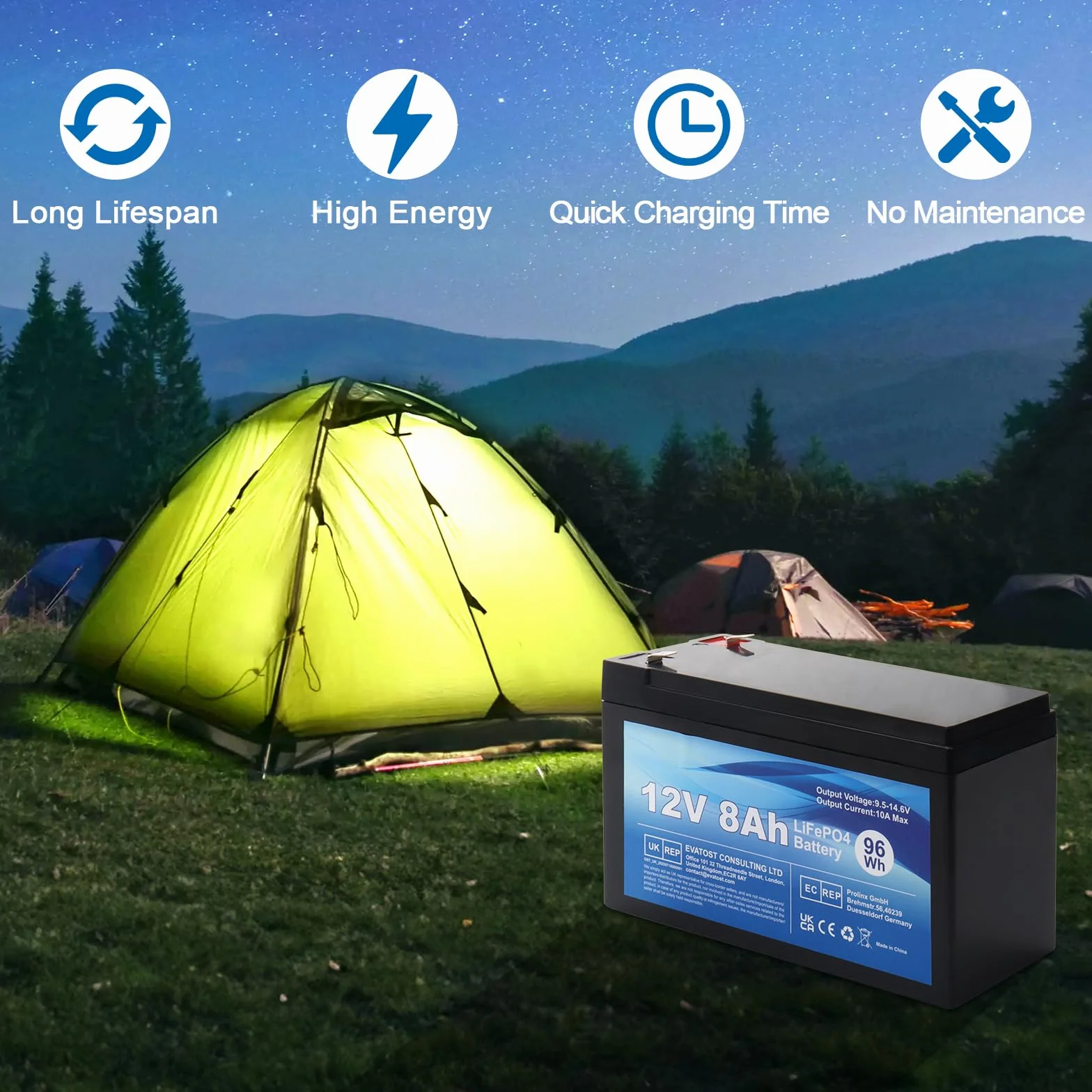 LiFePO4 12 V 8 Ah akumulator litowo-żelazowo-fosforanowy z BMS do samochodu dla dzieci, 4000 głębokich cykli do energii słonecznej, system alarmowy, aplikacje off-grid, kemping