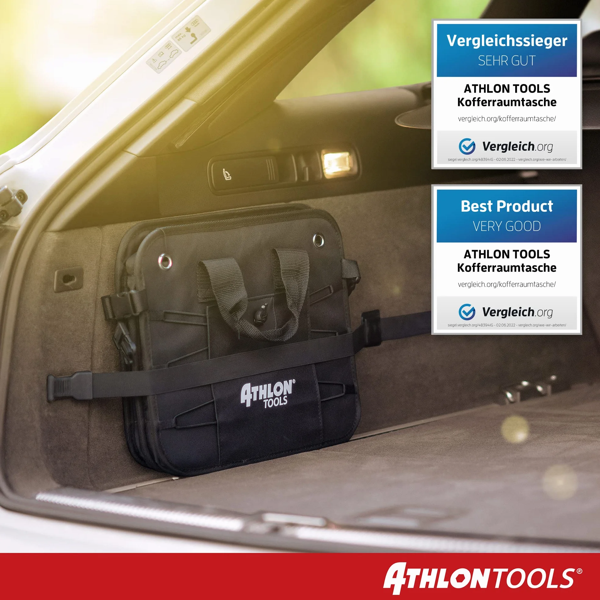 ATHLON TOOLS Torba do bagażnika premium z pokrywą – 60 litrów XXL organizer do bagażnika – bardzo stabilne i wodoodporne półki – z antypoślizgowym rzepem