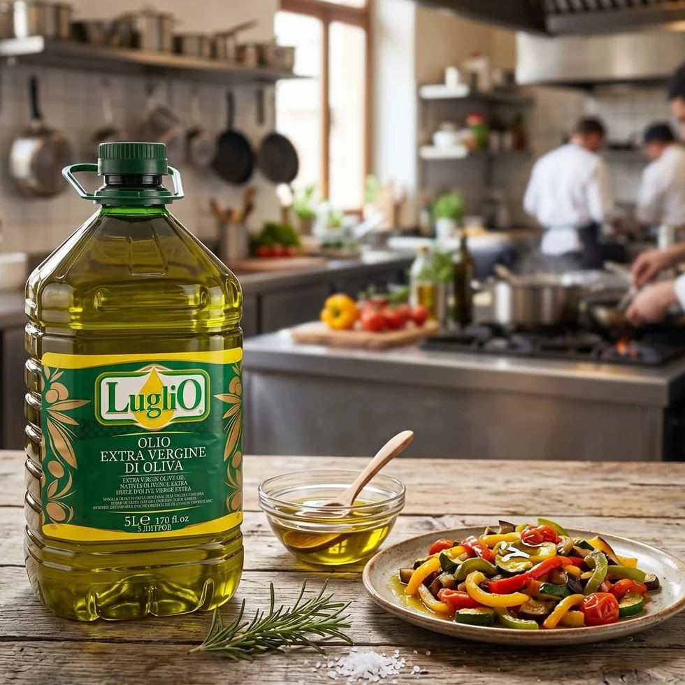 Olio Luglio - Oliwa z Oliwek z Pierwszego Tłoczenia (5 litry) | Olej do otowania i sos Sałatkowy | Butelka PET w Hurtowych Ilościach