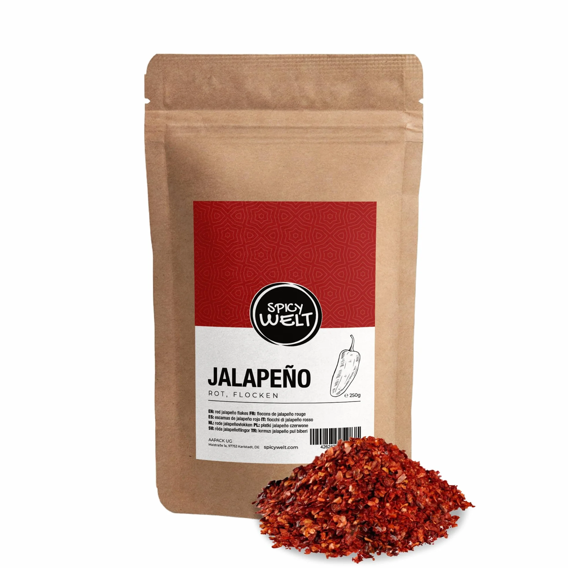 Spicy Welt Płatki Jalapeño Czerwone (250g) – Suszona Papryka w Płatkach do Pizzy, Tacos, Burgerów, Sałatek, Sosów i Dań Meksykańskich | Łagodny Słodki Smak | 100% Naturalne, Bez Dodatków