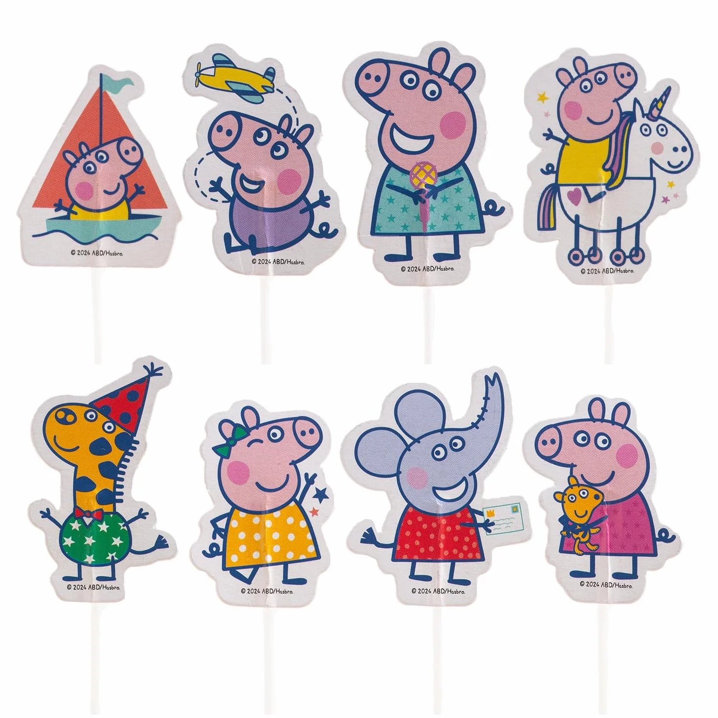 Peppa Pig Zestaw 16 topperów na tort i babeczki 8 wzorów Papierowe dekoracje 11 cm