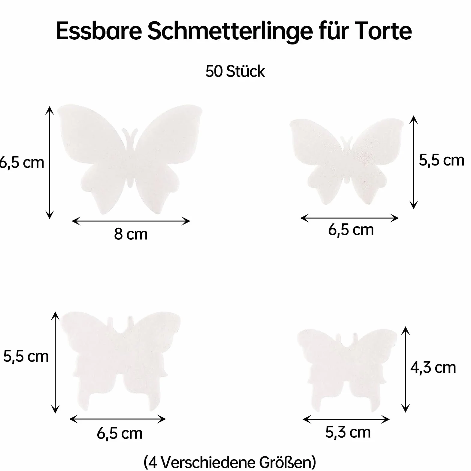 Białe jadalne motyle na tort 50 szt. dekoracja weselna