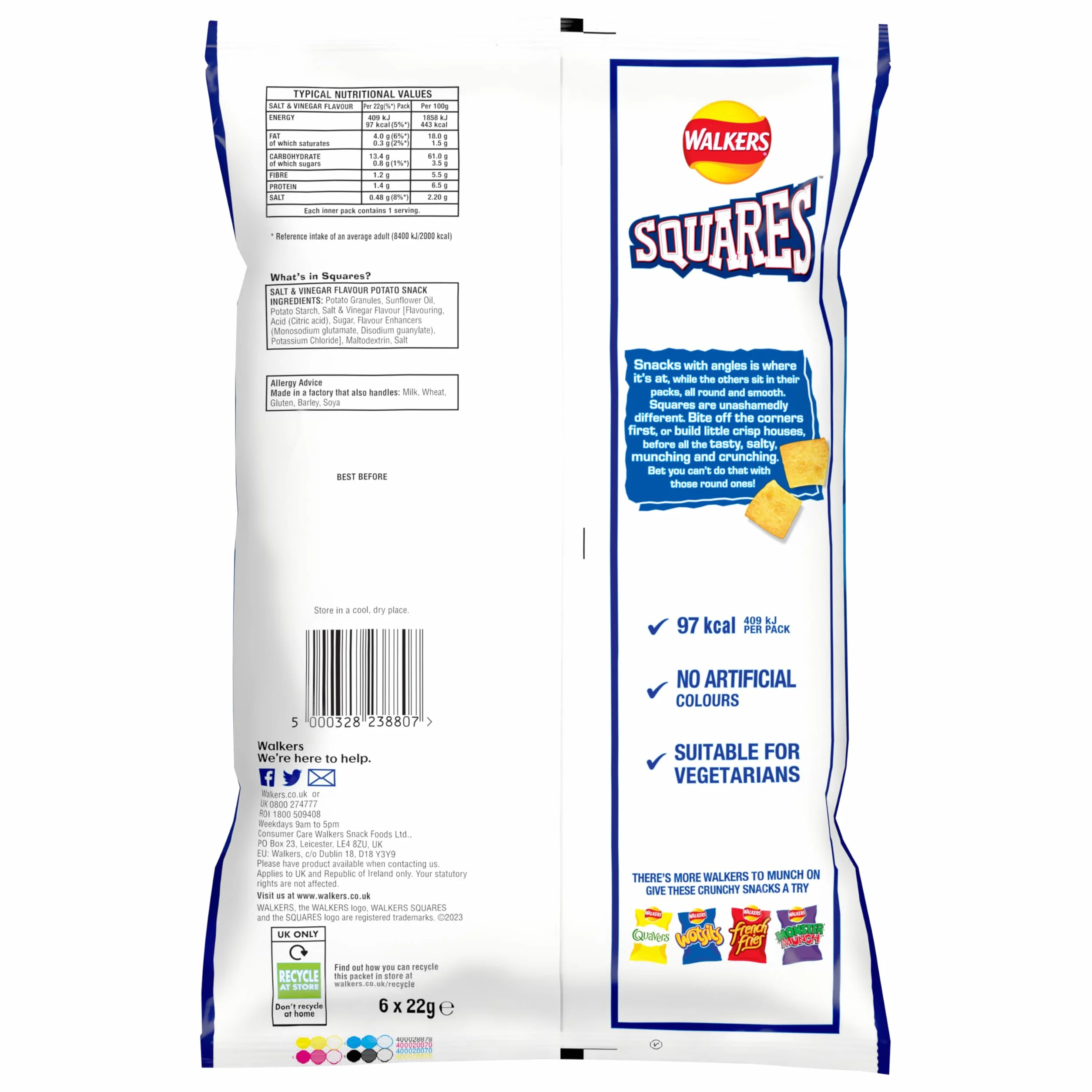 Walkers Salt & Vinegar kwadraty 6 x 22 g
