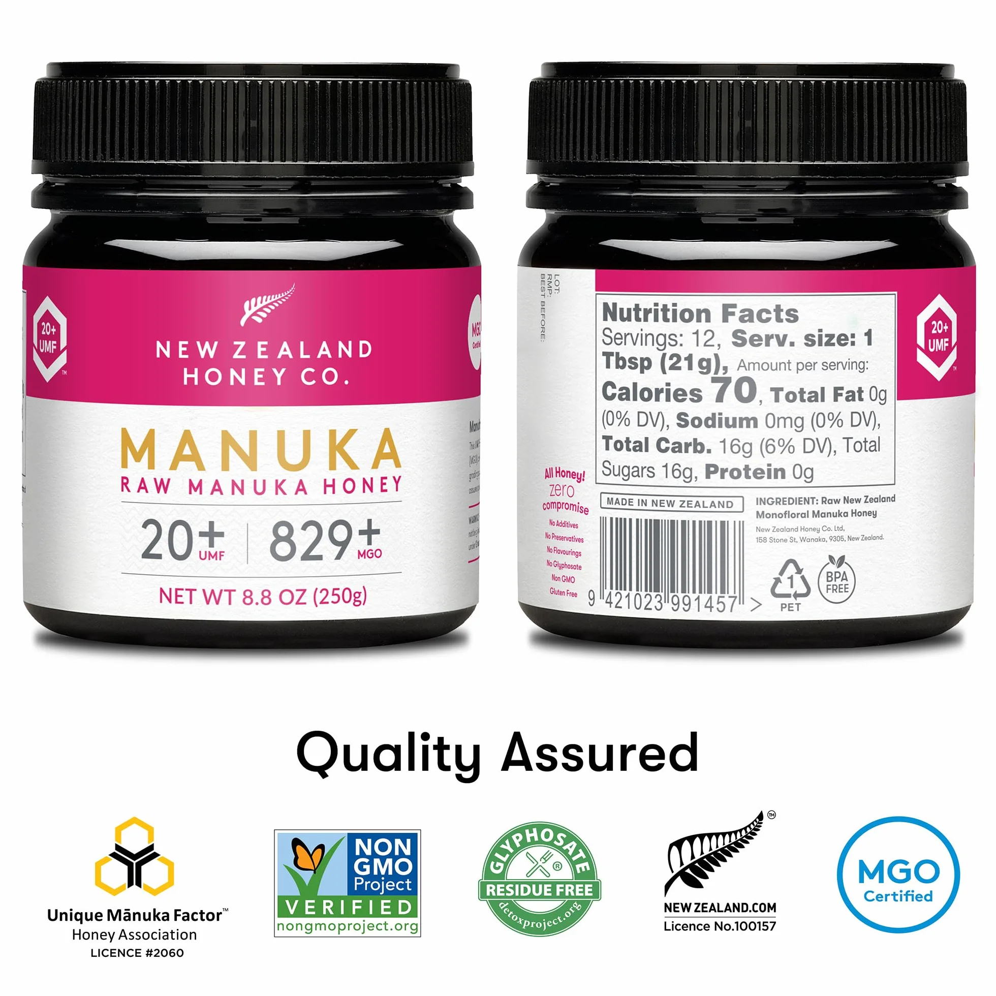 New Zealand Honey Co. Naturalny miód Manuka UMF 20+ / MGO 829+ | 250g