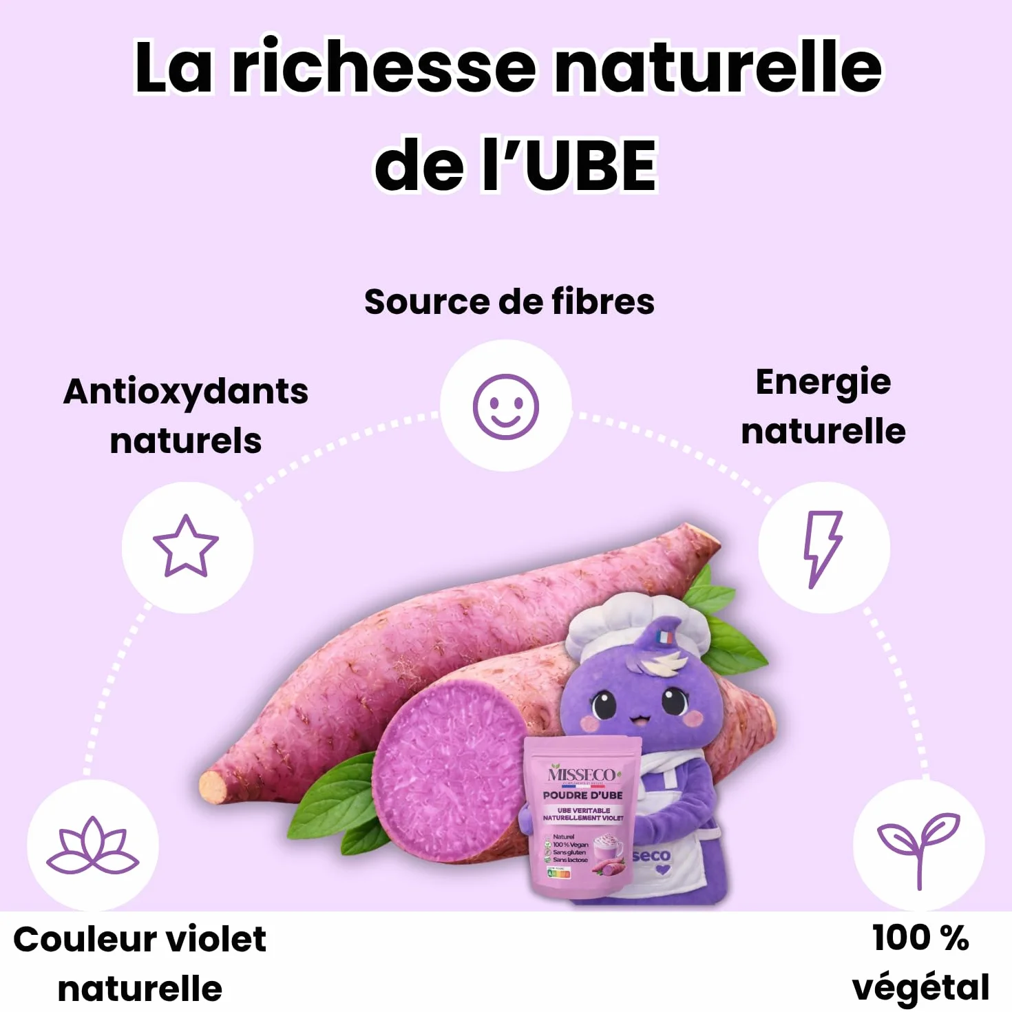 MISSECO Proszek z ube 100 g naturalny fioletowy barwnik spożywczy wegański bezglutenowy