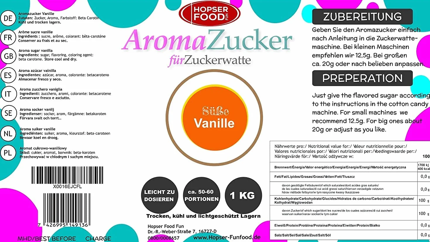 1 KG cukier kolorowy cukier aromatyzowany do waty cukrowej kolorowy |posmakować wanilii