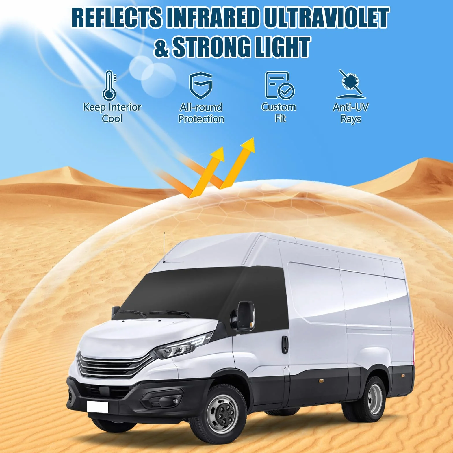 Iveco Daily 2014-2025, osłona przedniej szyby samochodowej, wodoszczelna tkanina Oxford 600D, chroni przed śniegiem, lodem, kurzem, słońcem, czarna