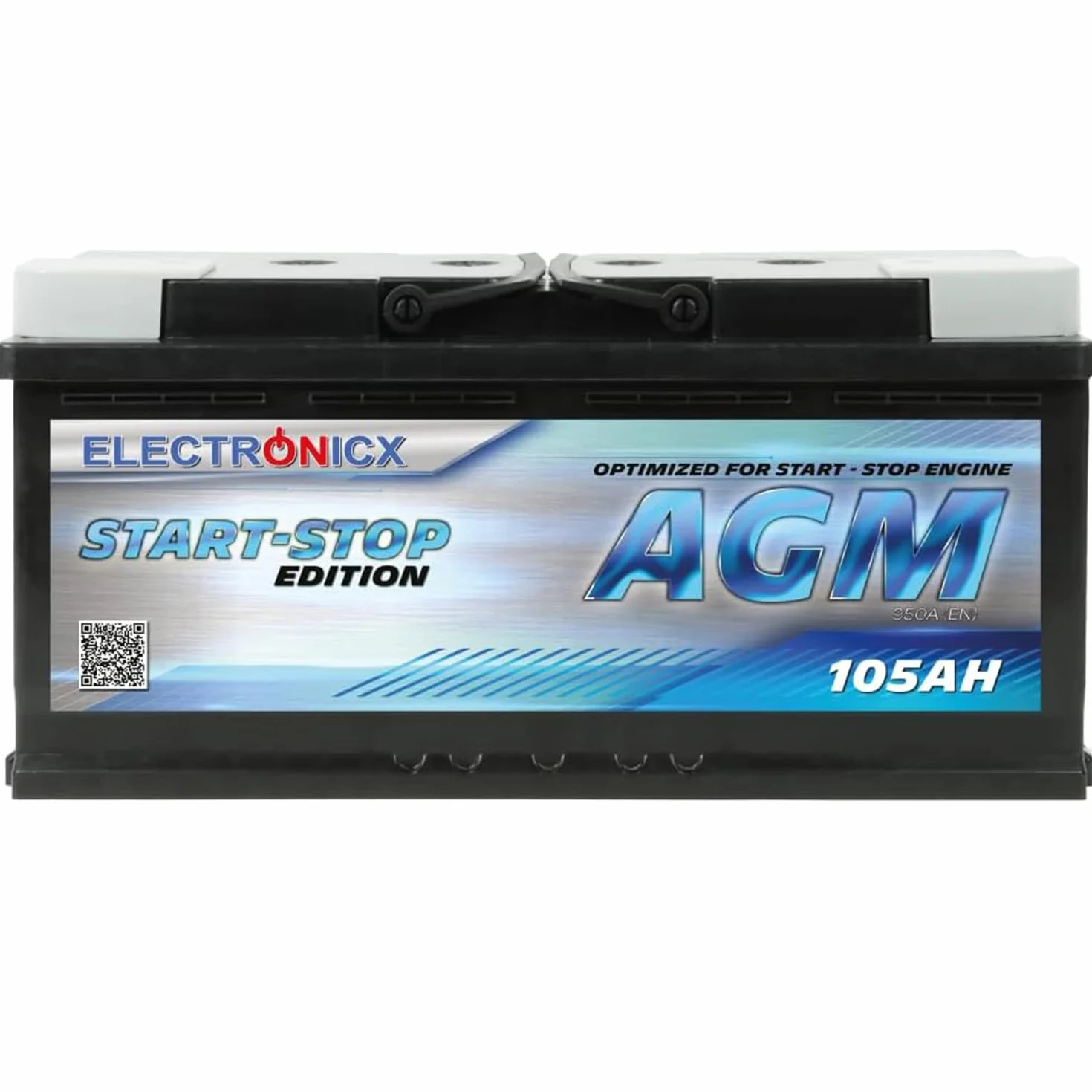 Electronicx AGM akumulator samochodowy 105Ah 12V – 950A EN akumulator rozruchowy, 105 Ah AGM, bezobsługowy, kompaktowy, wydajny – idealny do samochodów osobowych, SUV-ów i pojazdów użytkowych