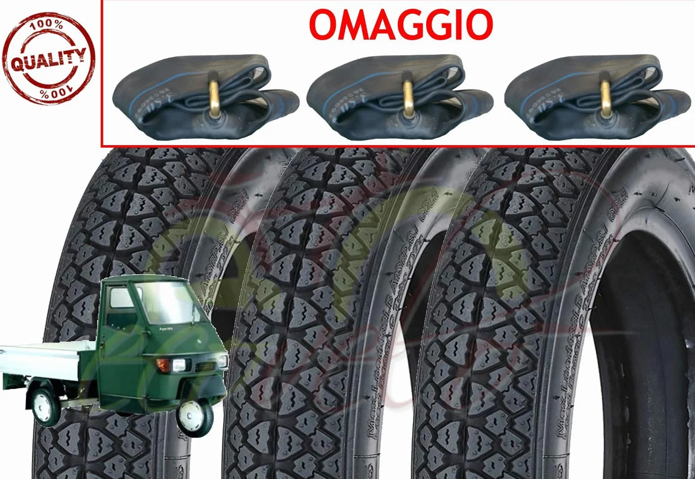 EGE10DMU ZESTAW 3 OPON 100/90-10 + 3 komory powietrzne do Piaggio APE SKUTER VESPA VESPONE 61L GUME POKRYWA DESIGN M I C H E L I N