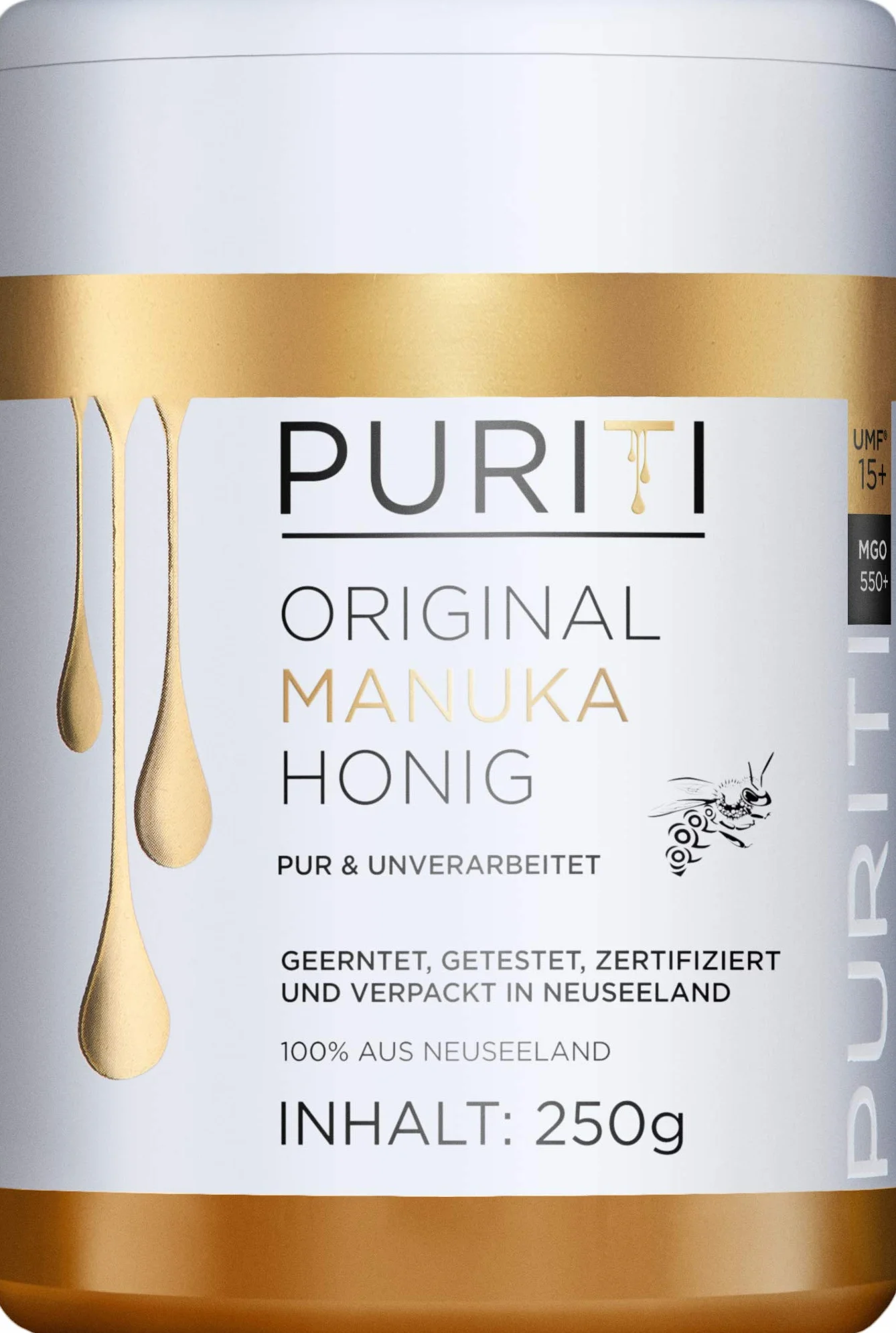 PURITI Miód Manuka MGO 550+ 250 g z Nowej Zelandii z certyfikowaną zawartością metyloglioksalu - sprawdzony laboratoryjnie, bezpośredni import, czysty produkt naturalny, bez dodatków