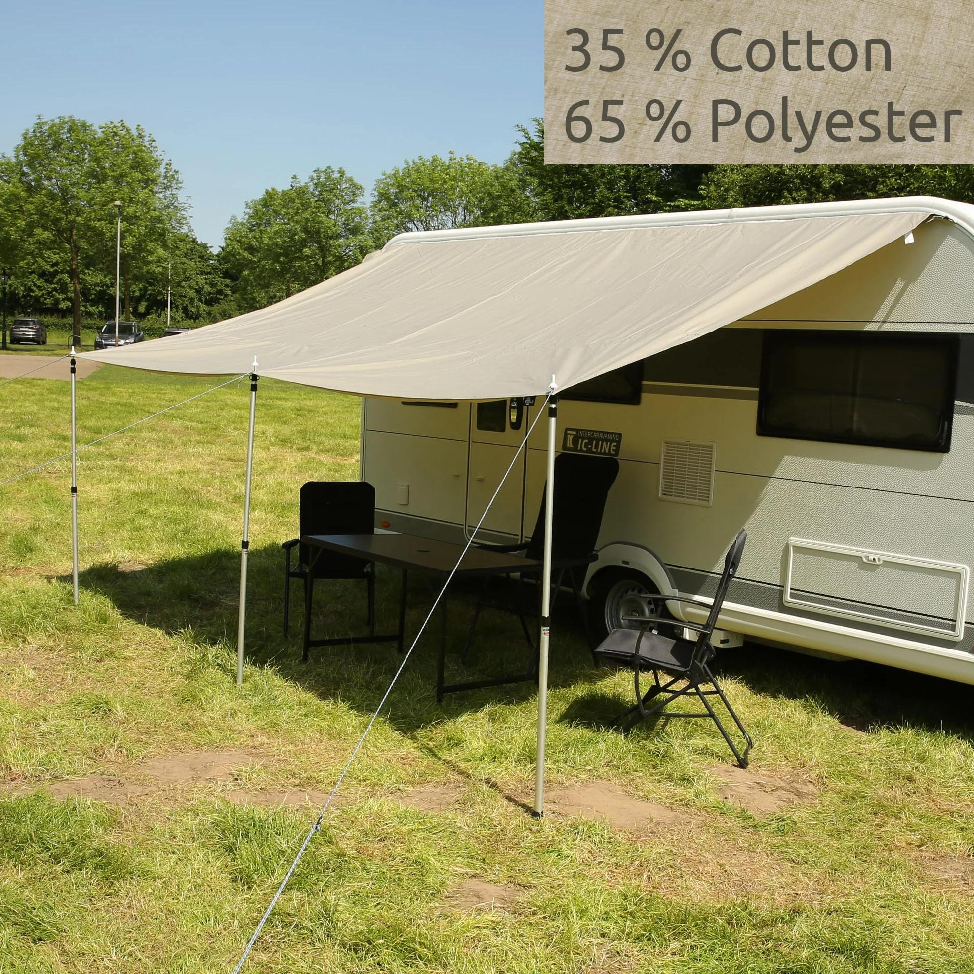 your GEAR Caravan Cotton Tarp TC 400 x 240 – dach przeciwsłoneczny do przyczepy kempingowej wraz z drążkami do ustawiania, bawełniany żagiel przeciwsłoneczny