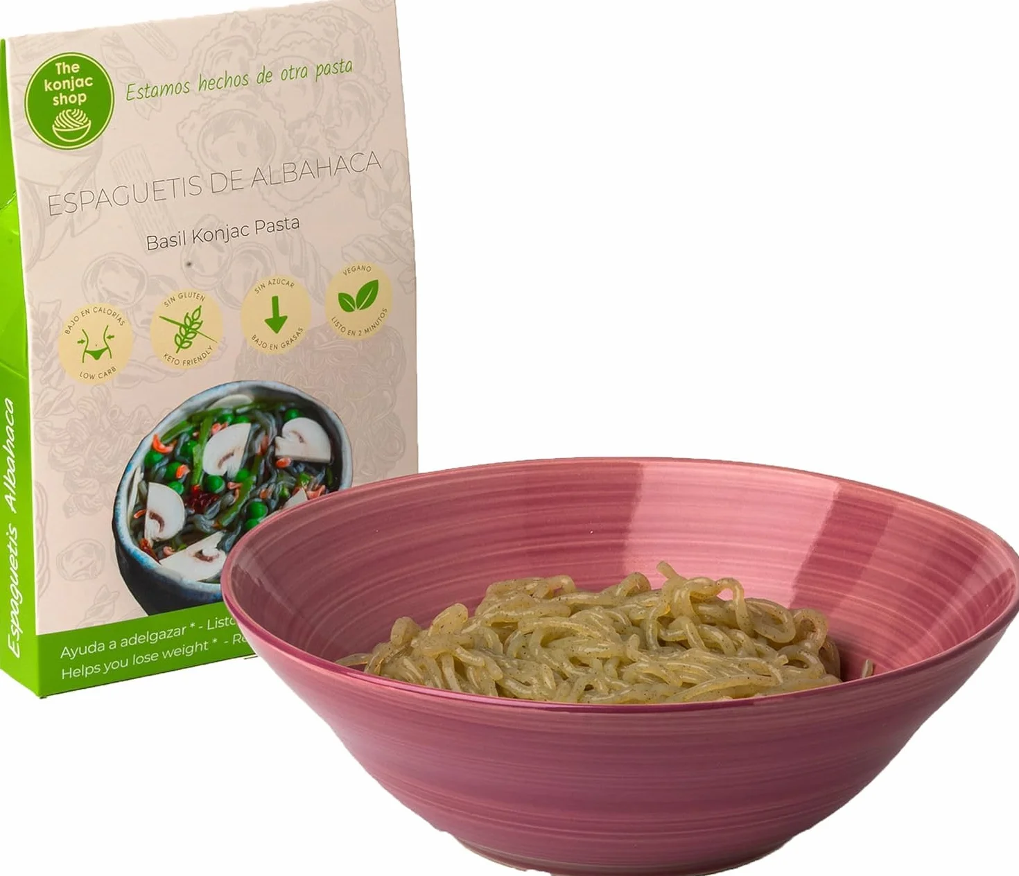 The Konjac Shop - Konjac Spaghetti z Bazylią 270g Bezglutenowy, Niskokaloryczny, Niskowęglowodanowy Makaron Diety Keto (Opakowanie 5 sztuk)