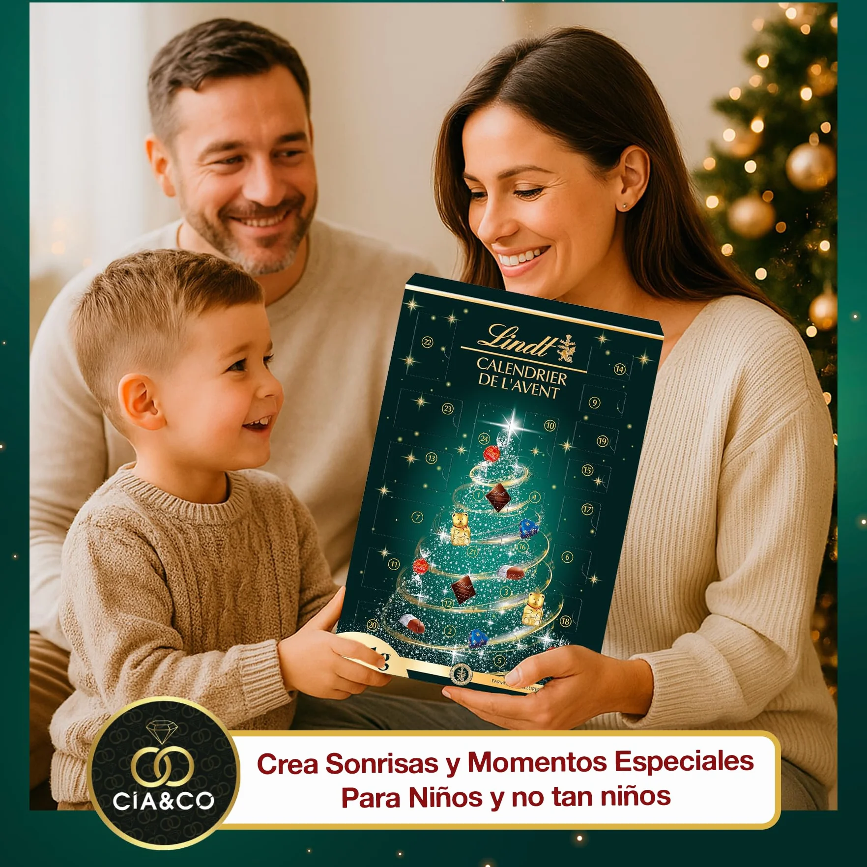 Kalendarz Adwentowy LINDT 2025 Choinka · 24 Szwajcarskie Czekoladki Lindor & Excellence · Zestaw Gourmet z Misiami, Sercami i Pralinami · Z Personalizowaną Kartką Cia&Co 221 g · Idealny Prezent Świąte