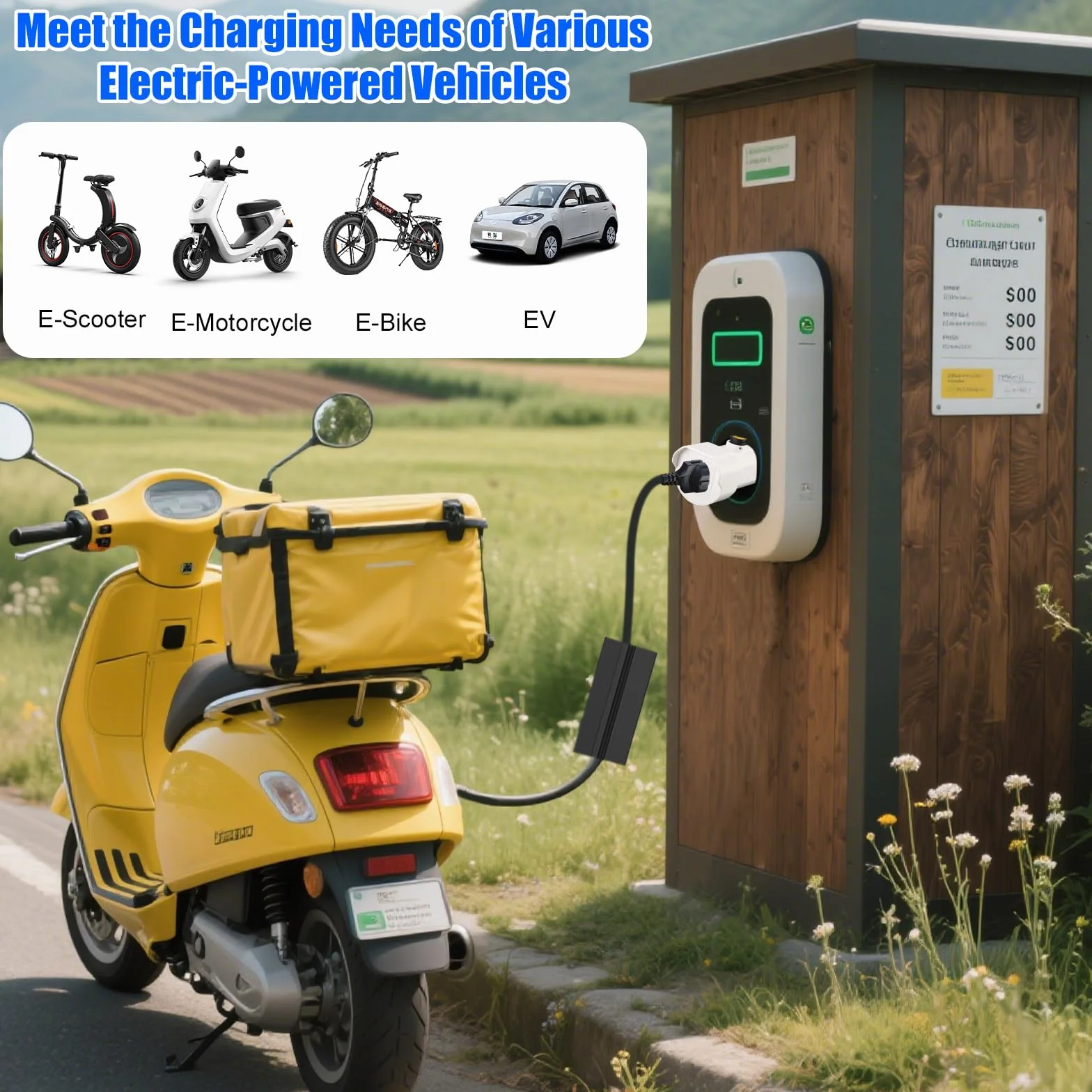 Azyvum Adapter typu 2 na Schuko do kolumny ładowania, stacja ładująca typ 2, 220 V, 16 A, 3,5 kW, gniazdo Schuko, adapter do skuterów, wózków elektrycznych, rowerów elektrycznych