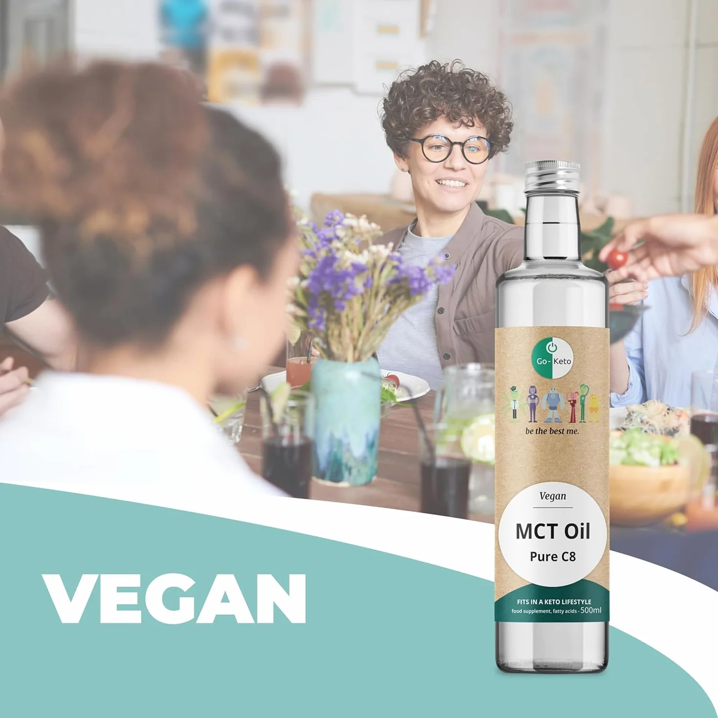 Go-Keto MCT Oil C8, 500 ml | Olej MCT C8, 100% olej kokosowy bez oleju palmowego | idealny do diety keto | idealny do kawy Bulletproof Coffee lub keto shake'a | wegański, no sugar