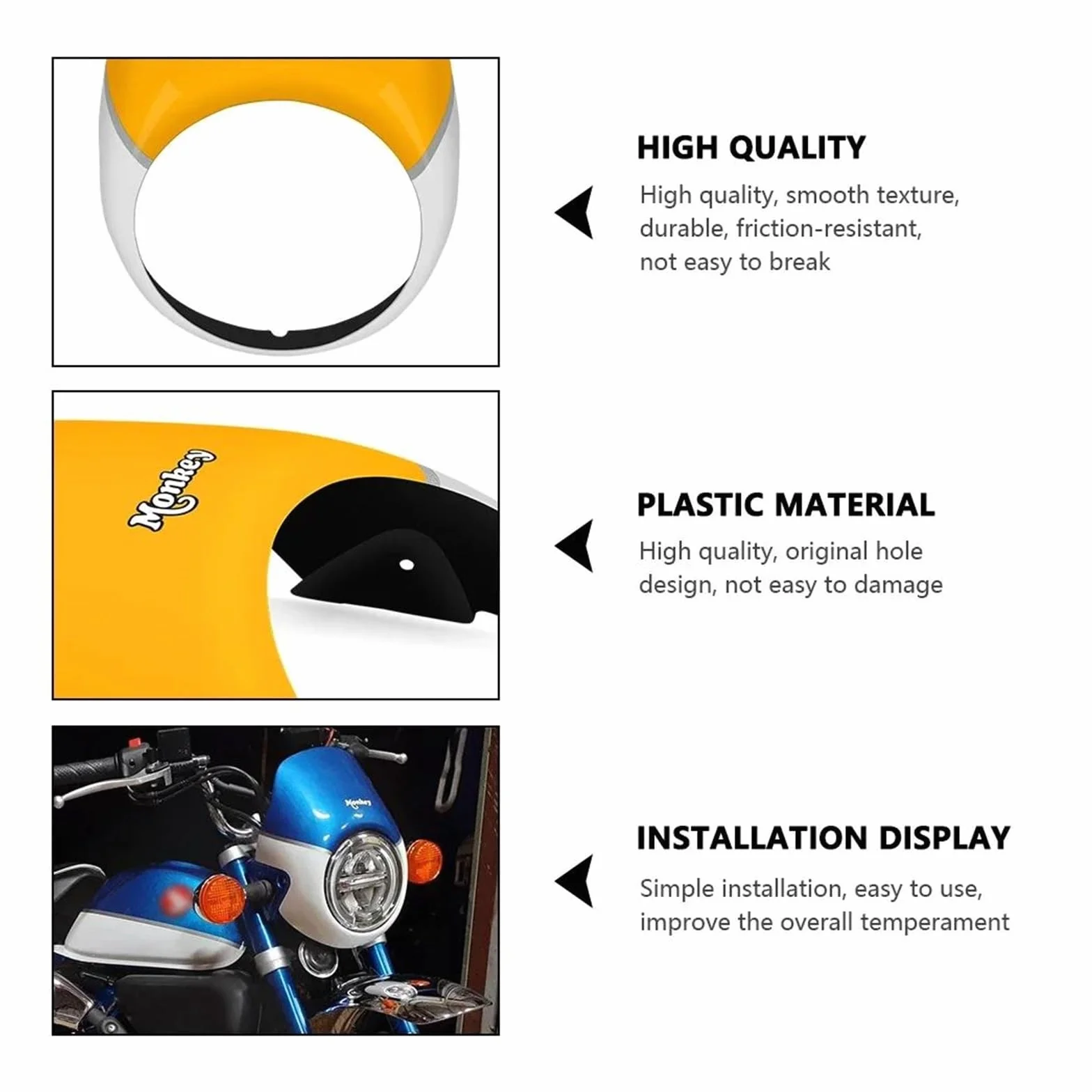 szyba motocyklowa Dla Honda Monkey 125 Małpa 125 2018-2023 Osłona Reflektora Motocykla Szyba Przednia Owiewka Prędkościomierza regulowana przednia szyba(Yellow)