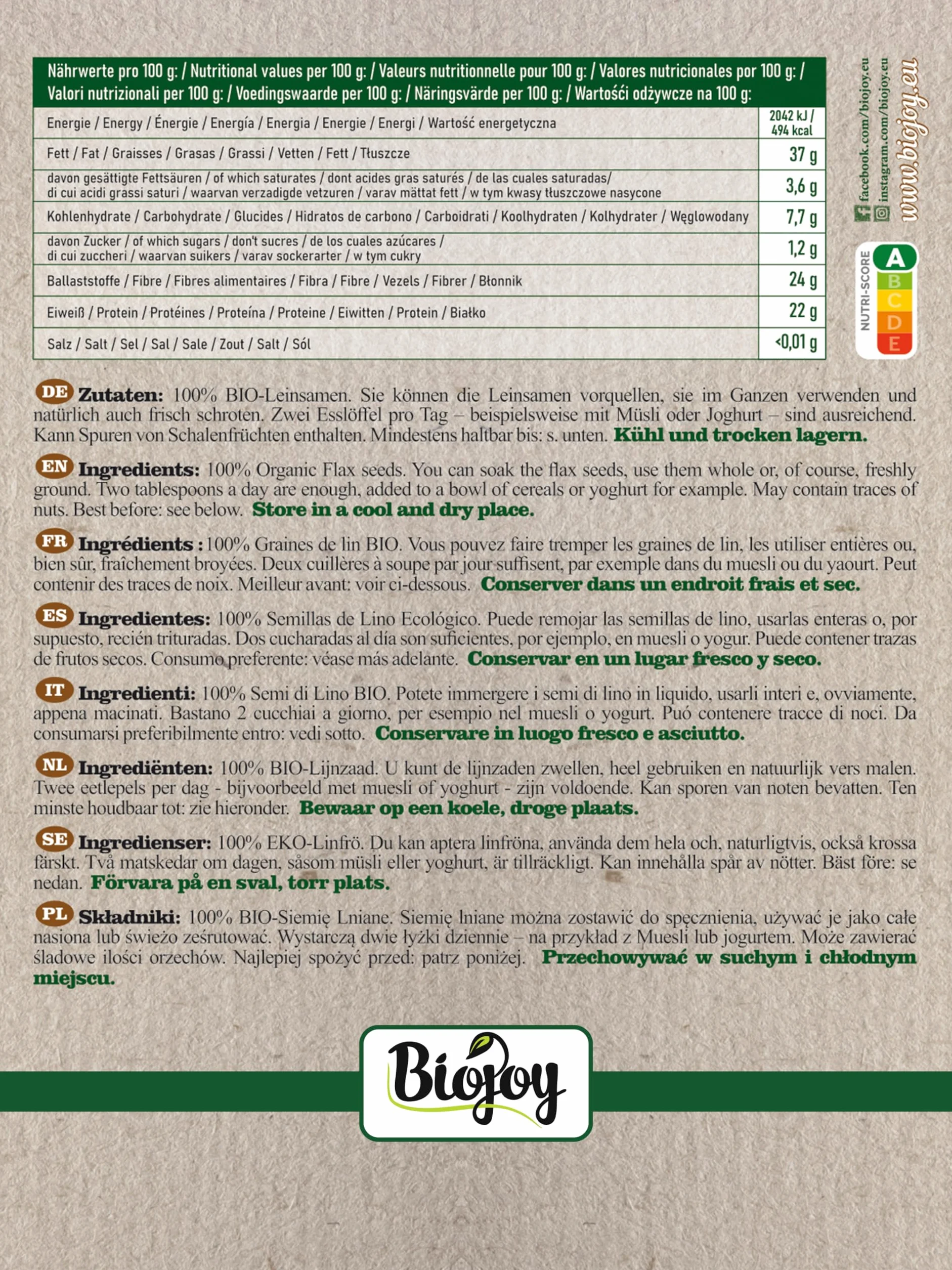 Biojoy BIO-Siemię lniane całe 1,5 kg