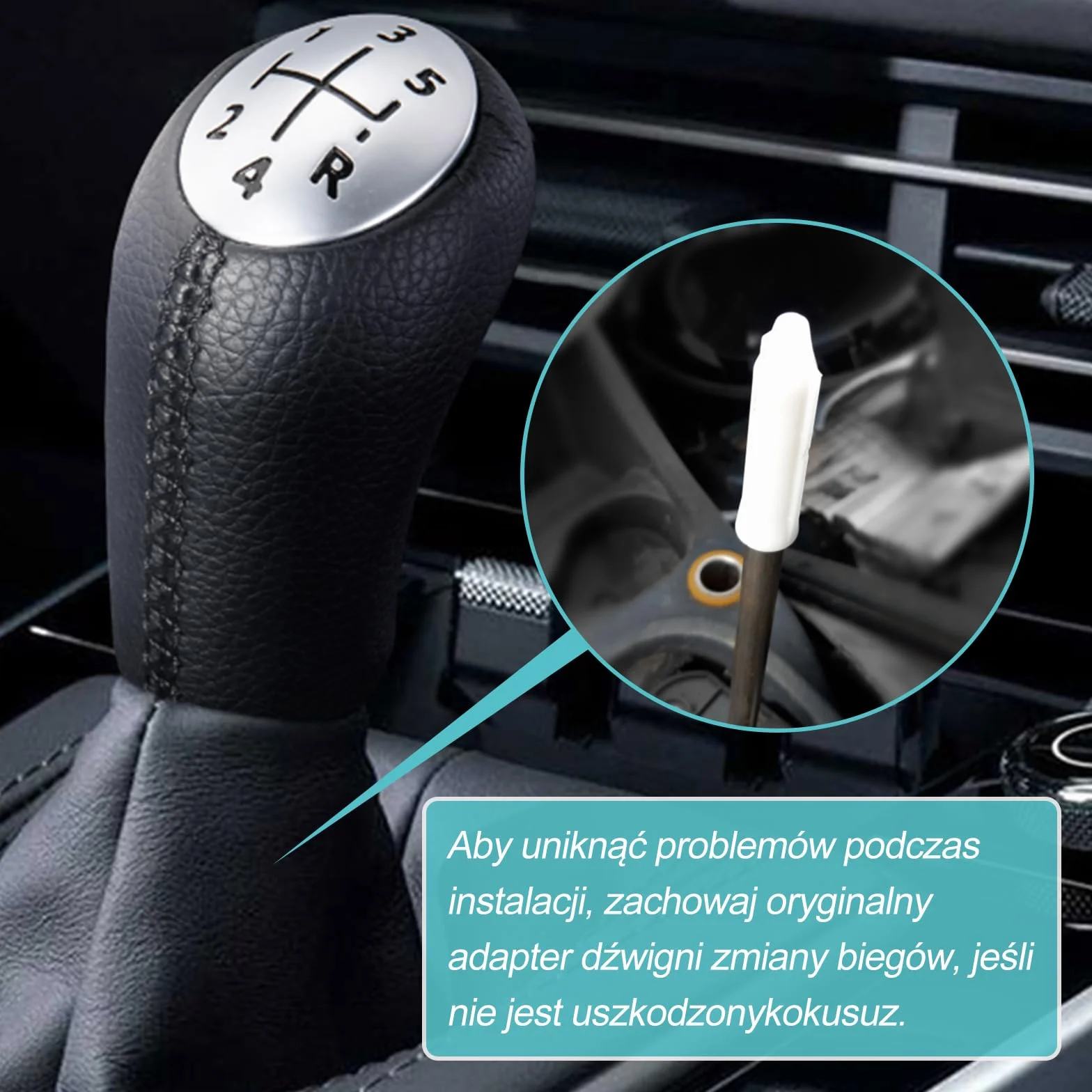 Gałka dźwigni zmiany biegów Spurtar do Renault Clio III 2005-09 czarna skóra z adapterem