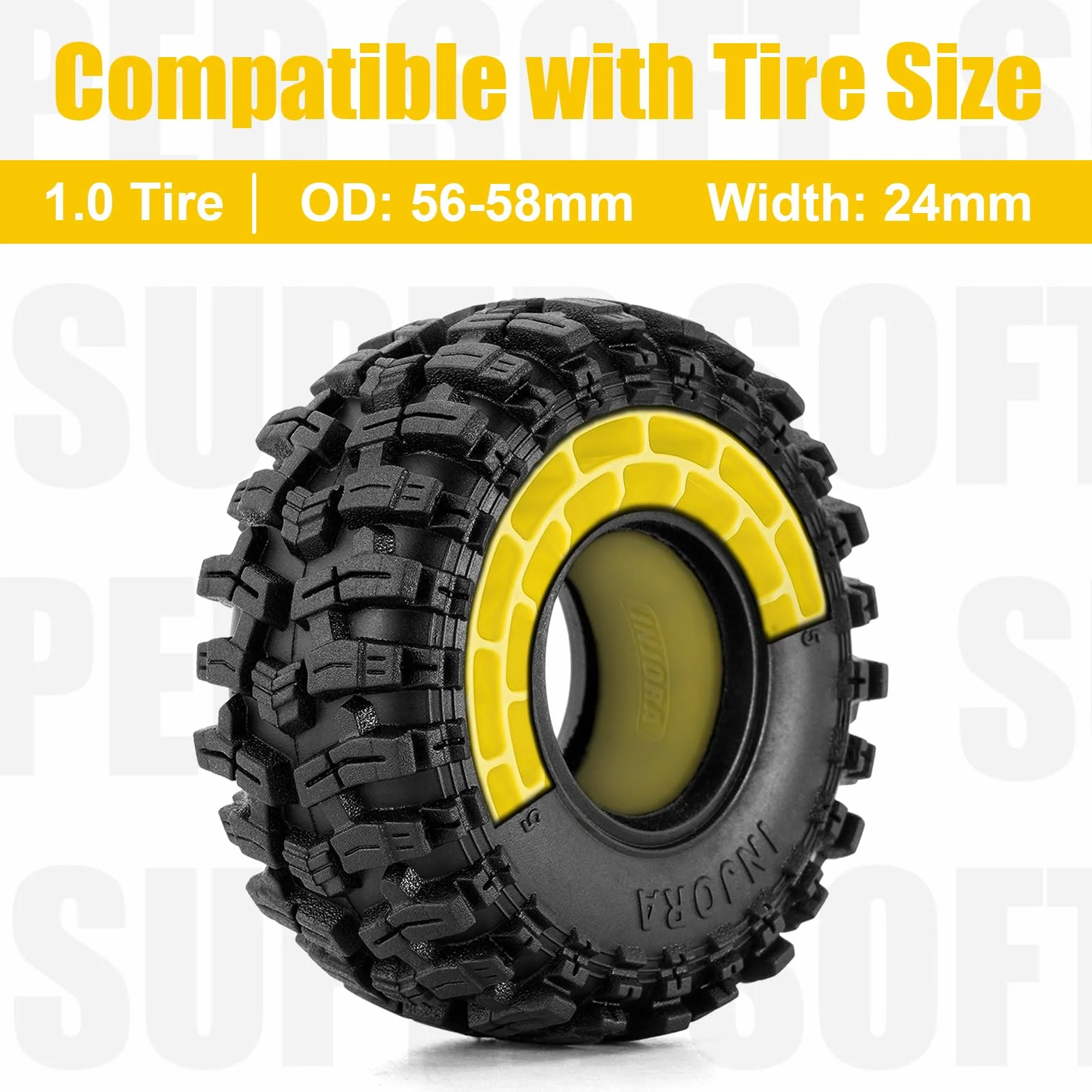 INJORA 4 szt. wkładki z gumy silikonowej do opon 56-58 mm x 24 mm 2,5 cm (małe)