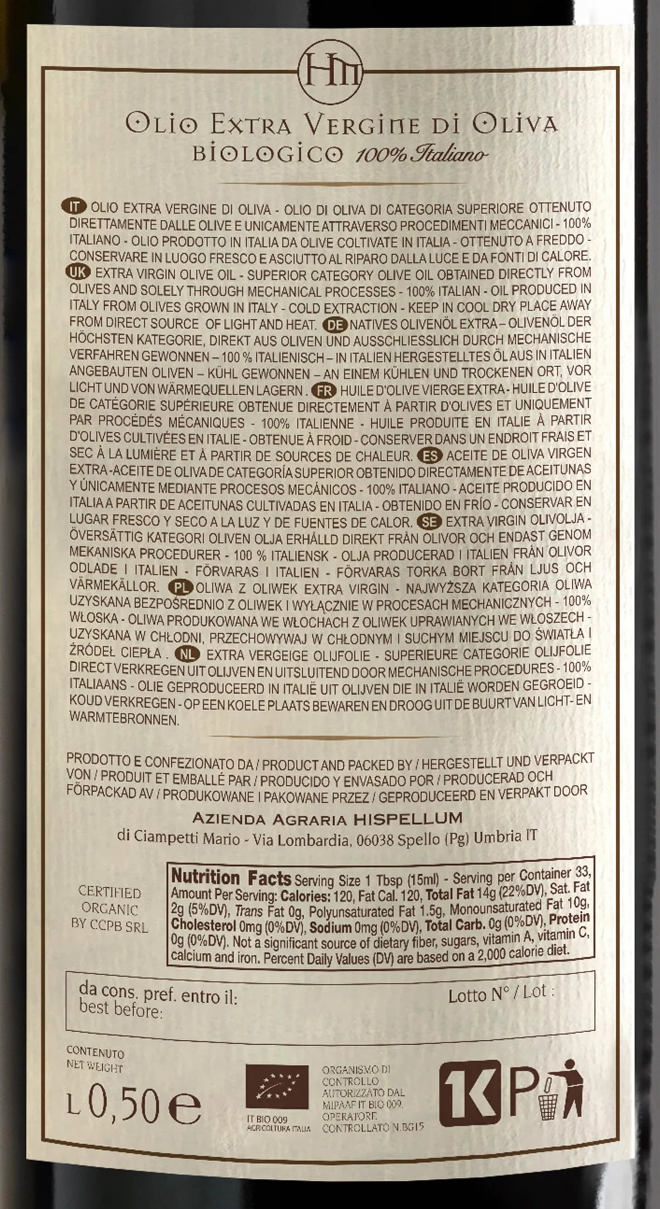 Terre Rosse - Włoska Organiczna Oliwa z Oliwek Extra Virgin Tłoczona na Zimno - Monokulturowa Moraiolo - Certyfikaty DOP Umbria i Kosher/P - Olive Harvest 2024 - Opakowanie 3 Butelki 500 ml