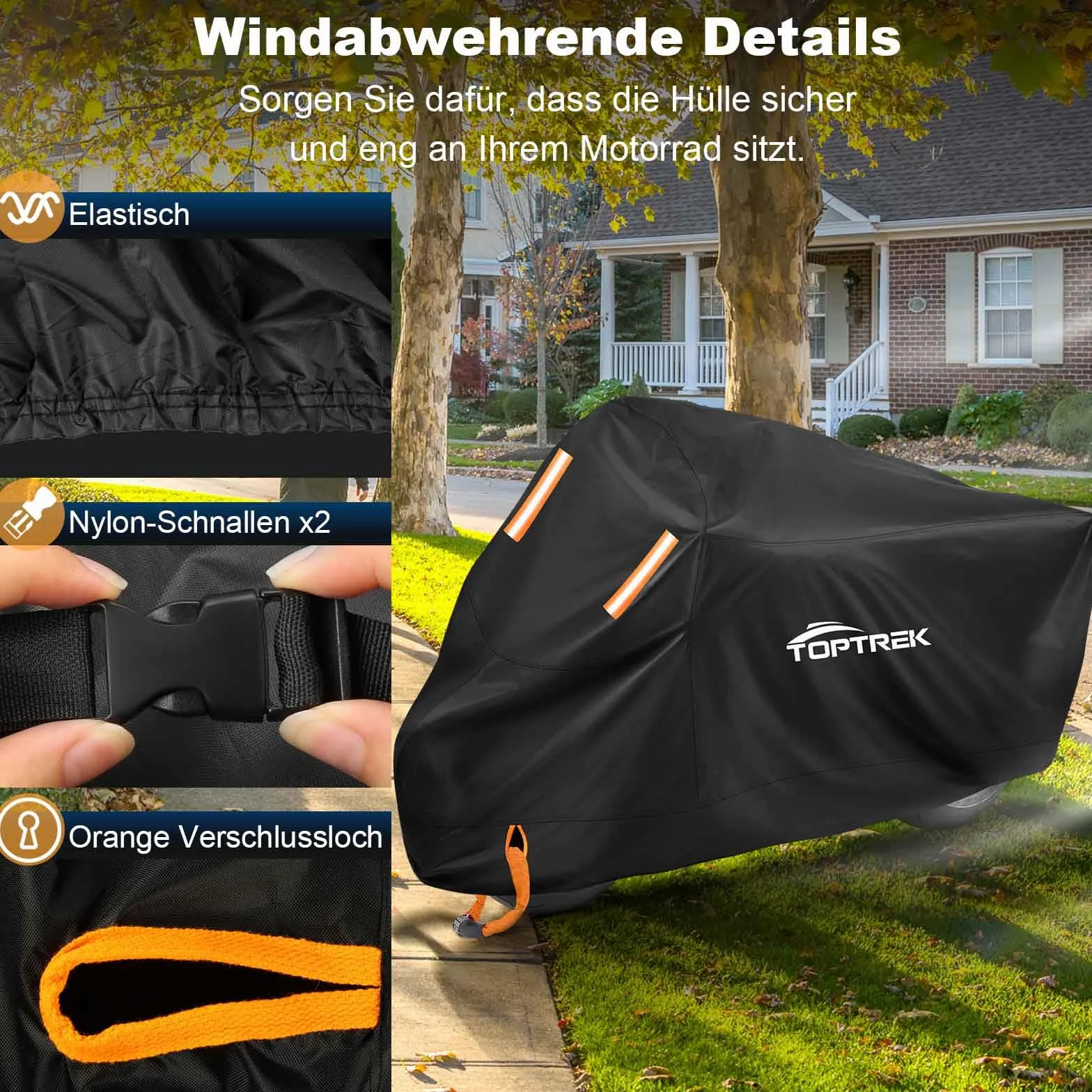toptrek Pokrowiec na motocykl 210D Oxford wodoszczelny oddychający 265x105x125 cm