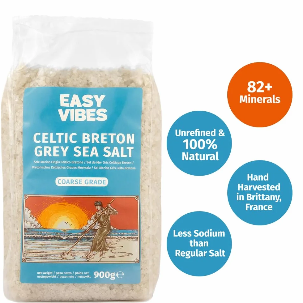 Easy Vibes - Sól Celtycka - Bretońska Sól Morska Szara (900g) - Sól Gruba | Nierafinowany | Naturalne | Bez konserwantów