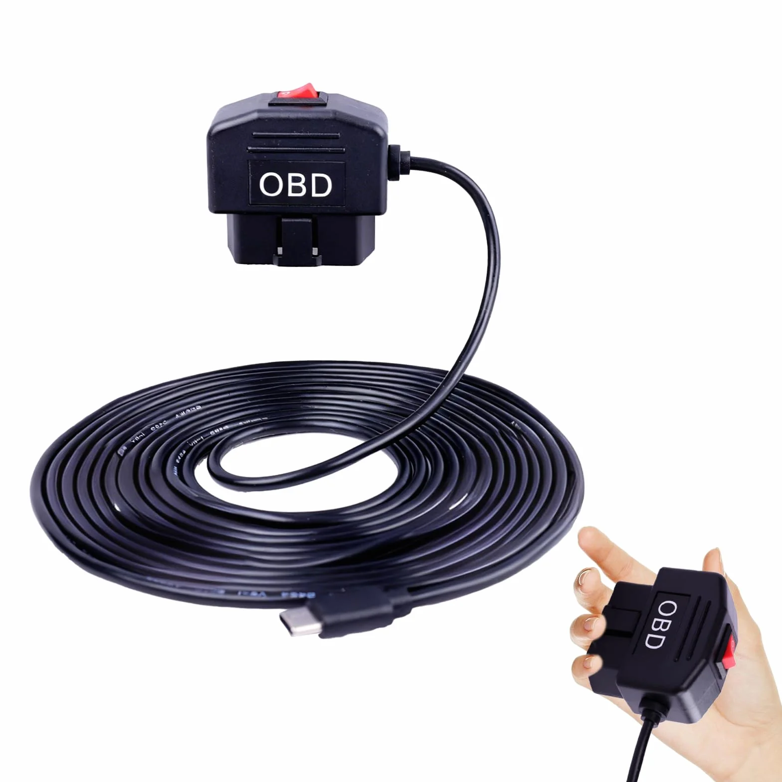 Kabel zasilający do pokładowego systemu diagnostycznego do kamery Dash typu C, adapter pokładowego systemu diagnostycznego z przełącznikiem, adapter twardego kabla USB C do pokładowego systemu