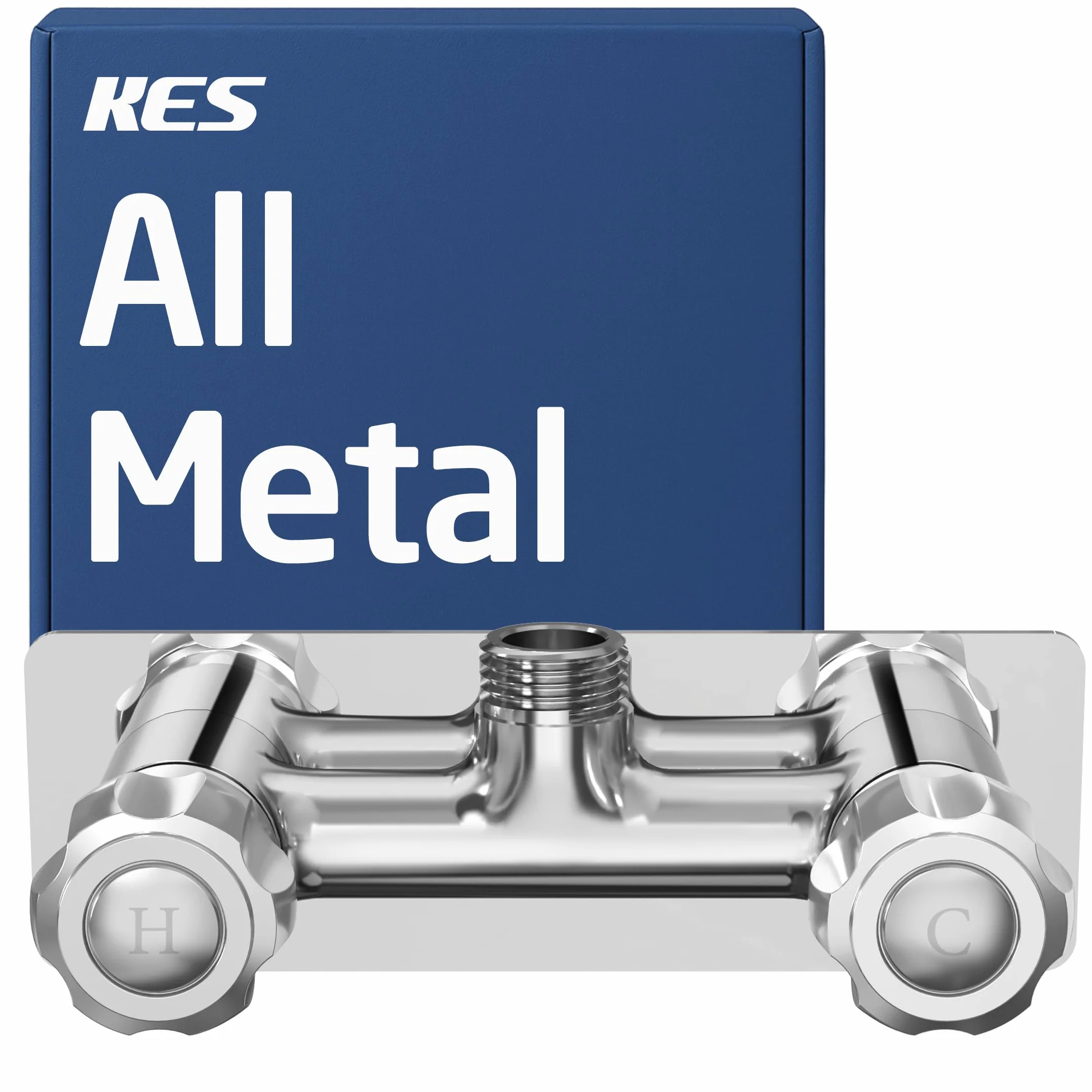 KES Całkowicie metalowy kran prysznicowy do kampera, 10 cm, zamiennik zaworu do kampera z pokrętłem ciepłej/zimnej, do kampera, przyczepy podróżnej, kampera, chromu, LG6105B-CH