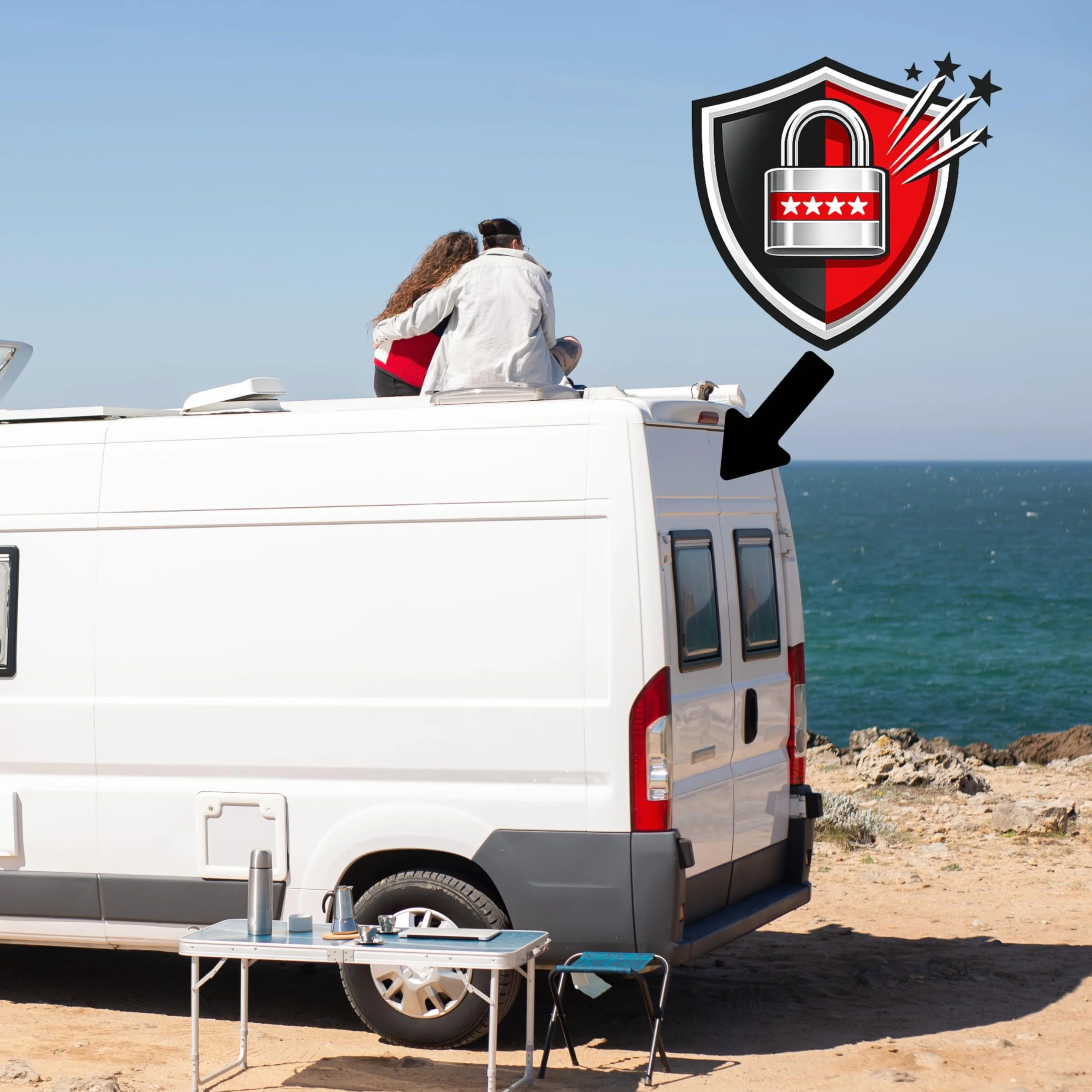 Blokada tylnych drzwi do dachu H1/H2, kompatybilna z FIAT Ducato, Citroën Jumper/Relay, Peugeot Boxer, od roku produkcji 2006, ochrona przed włamaniem do kampera, zamek tylnych drzwi do doposażenia