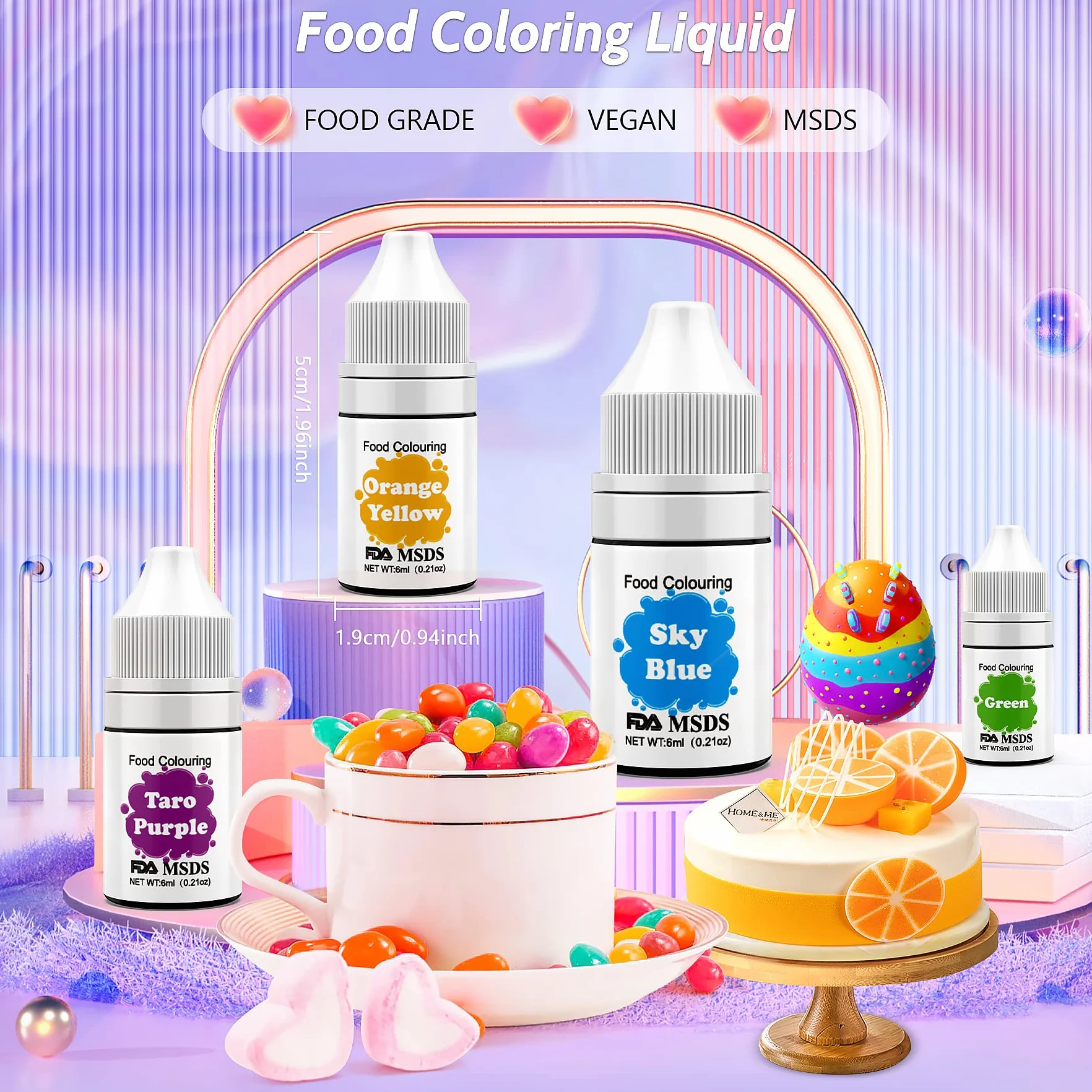 ROUCLO Barwnik spożywczy 18x6ml, płynne barwniki spożywcze, barwniki do zestawu do dekoracji ciast, makaroników, pączków, fudge, lukru, DIY mydła, lodów, barwników do mydeł