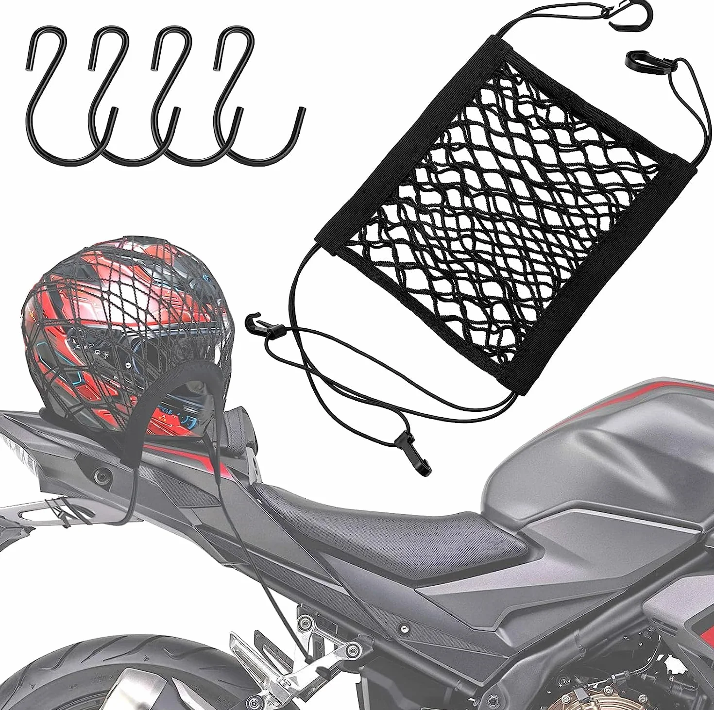 Siatka bagażowa na motocykl z 4 haczykami, siatka na kask motocyklowy