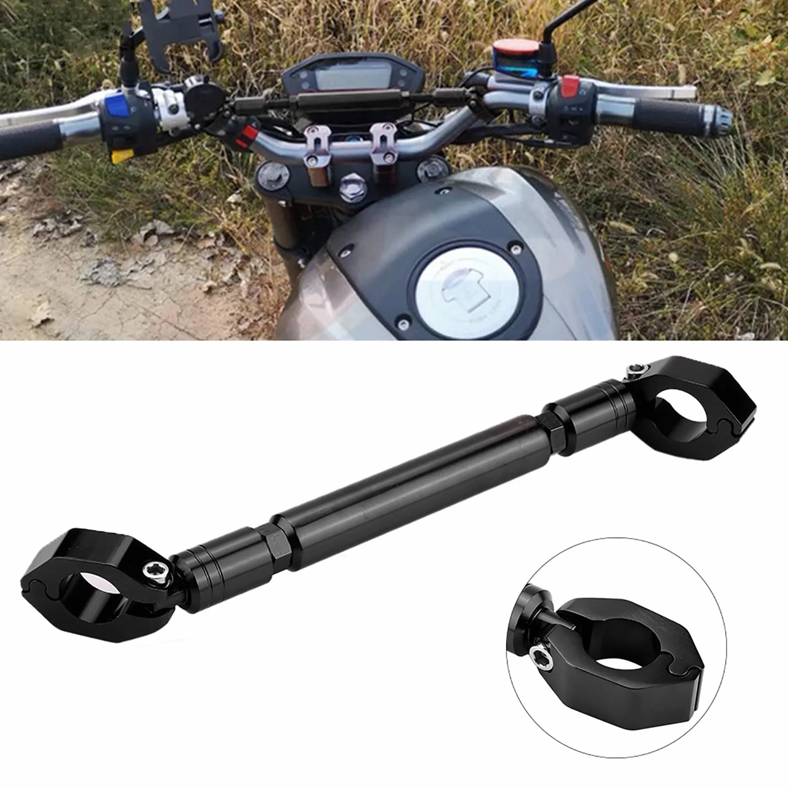 Ejoyous Motocyklowa Poprzeczka, Motocyklowa Bilans Bilansowy Wykonany z Stopu Aluminium Universal dla Kierownicy 22 Mm z Wspornikiem, dla Akcesoriów, Takich Jak Lampa LED Uchwytu (BLACK)