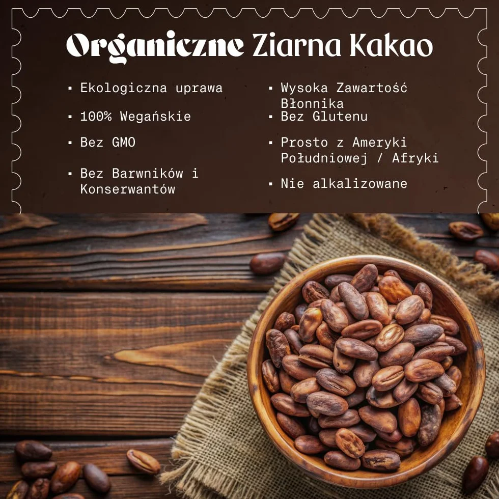 Organiczne Ziarna Kakao Surowe 1kg Bio NaturaleBio