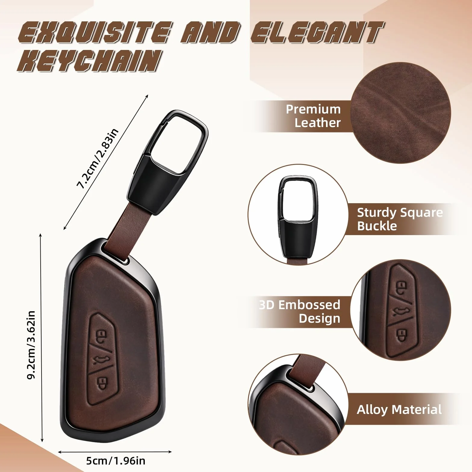 Etui na kluczyk samochodowy z VW 3 przyciski, stop cynku + skórzana obudowa na klucze, kompatybilne z Golf 8 ID4 Cupra GTE Seat Leon MK4 Tarraco Ateca Octavia 3 Guziki -Brown