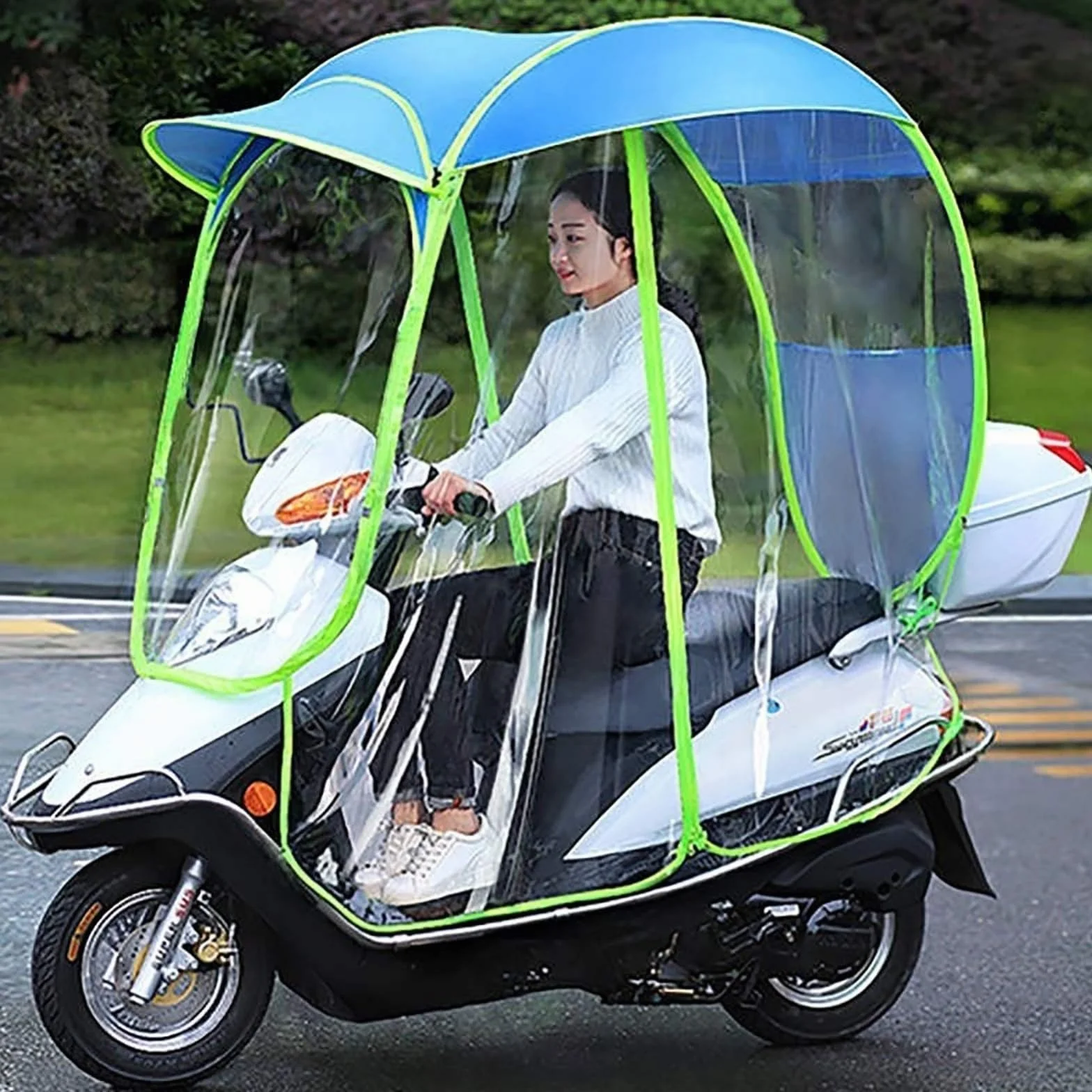 Całkowicie zabudowany skuter Parasol motocyklowy Mobilność Osłona przeciwsłoneczna i osłona przeciwdeszczowa Wodoodporna, osłona przeciwdeszczowa dla motocykla, wodoodporna,Blue,B