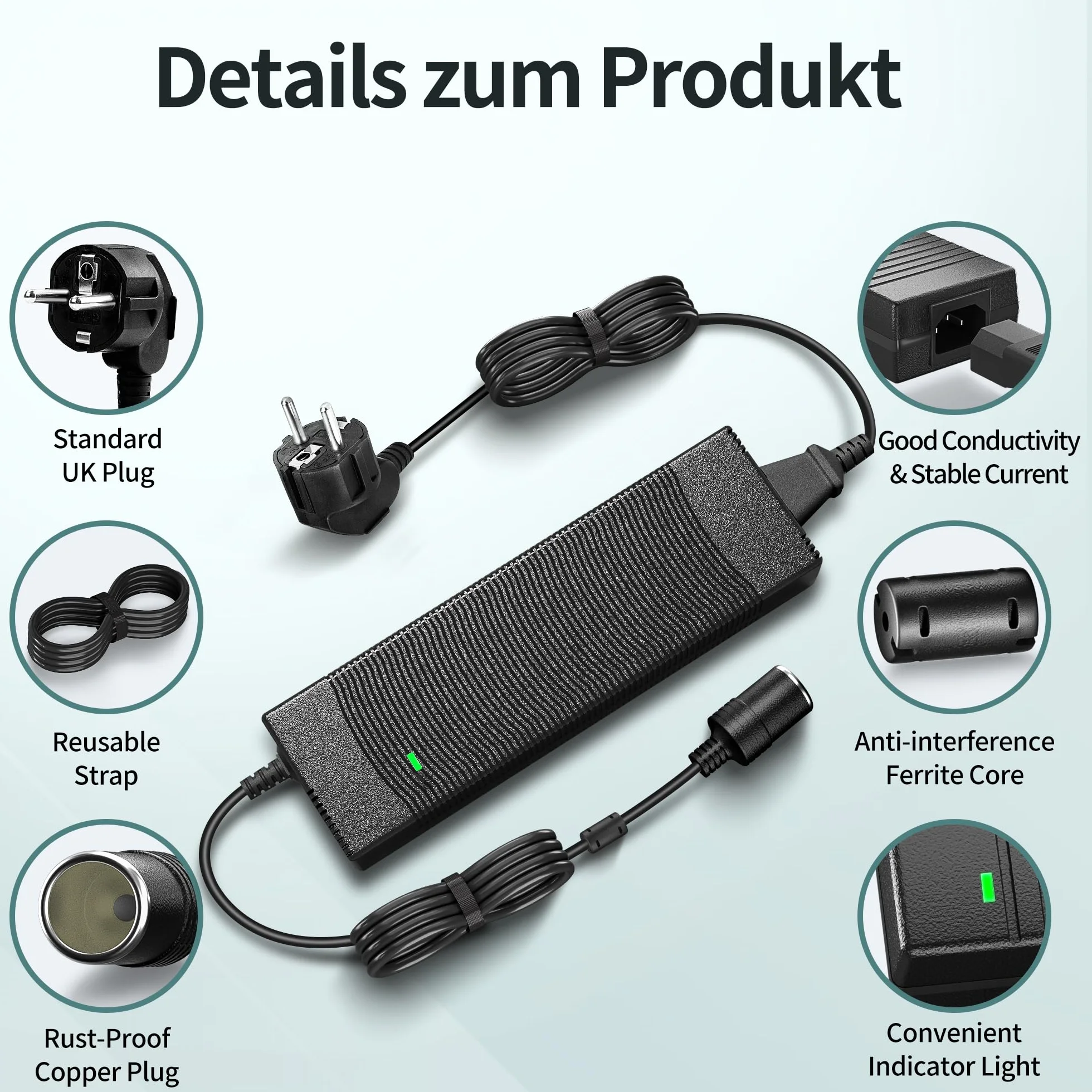 Adapter sieciowy do samochodu 180 W/15 A, przetwornica napięcia 230 V na 12 V, 220 V, adapter z gniazdem zapalniczki do lodówki, odkurzacza samochodowego, lodówki samochodowej, kompresora –