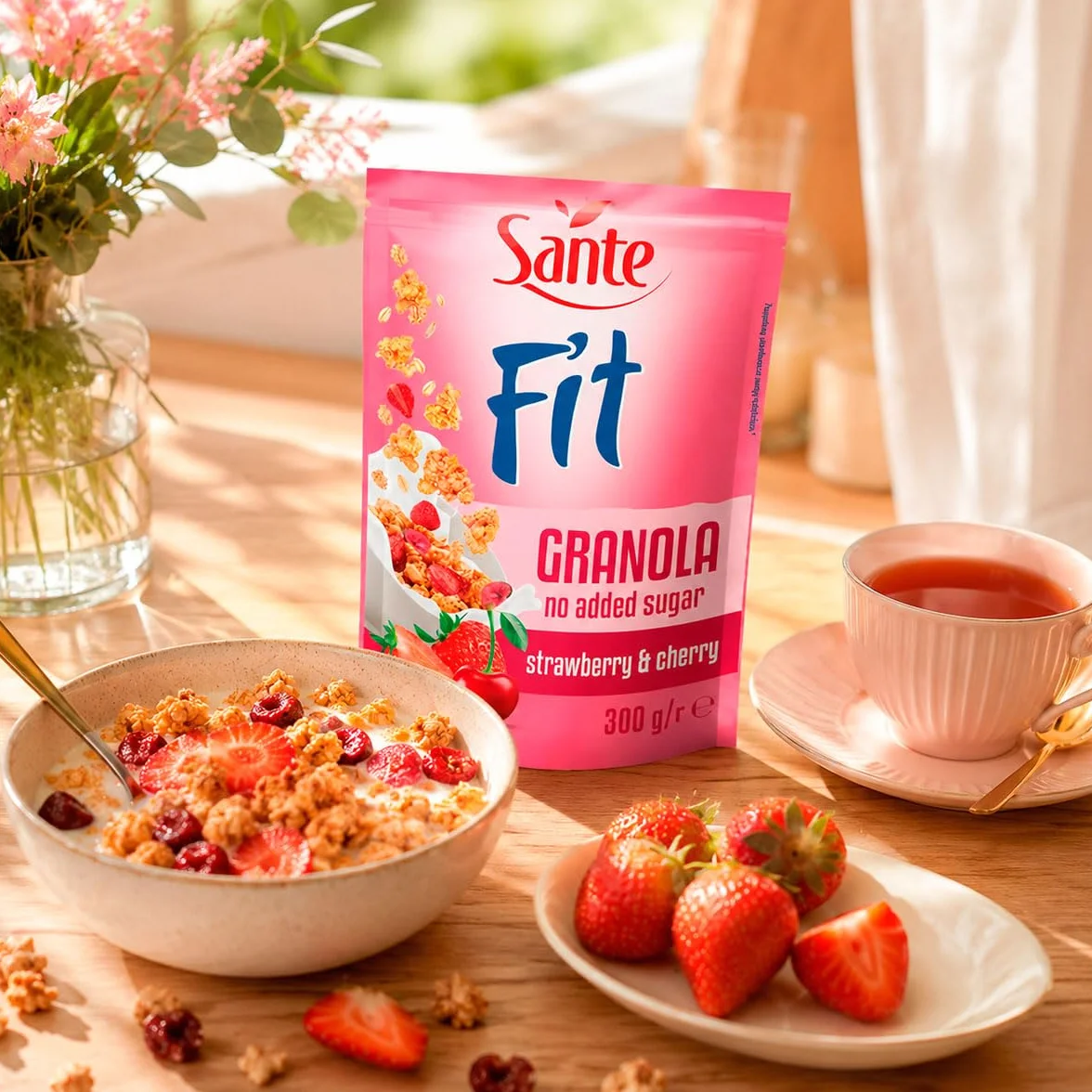 Sante Fit Granola Truskawka Wiśnia Bez Dodatku Cukru 300g