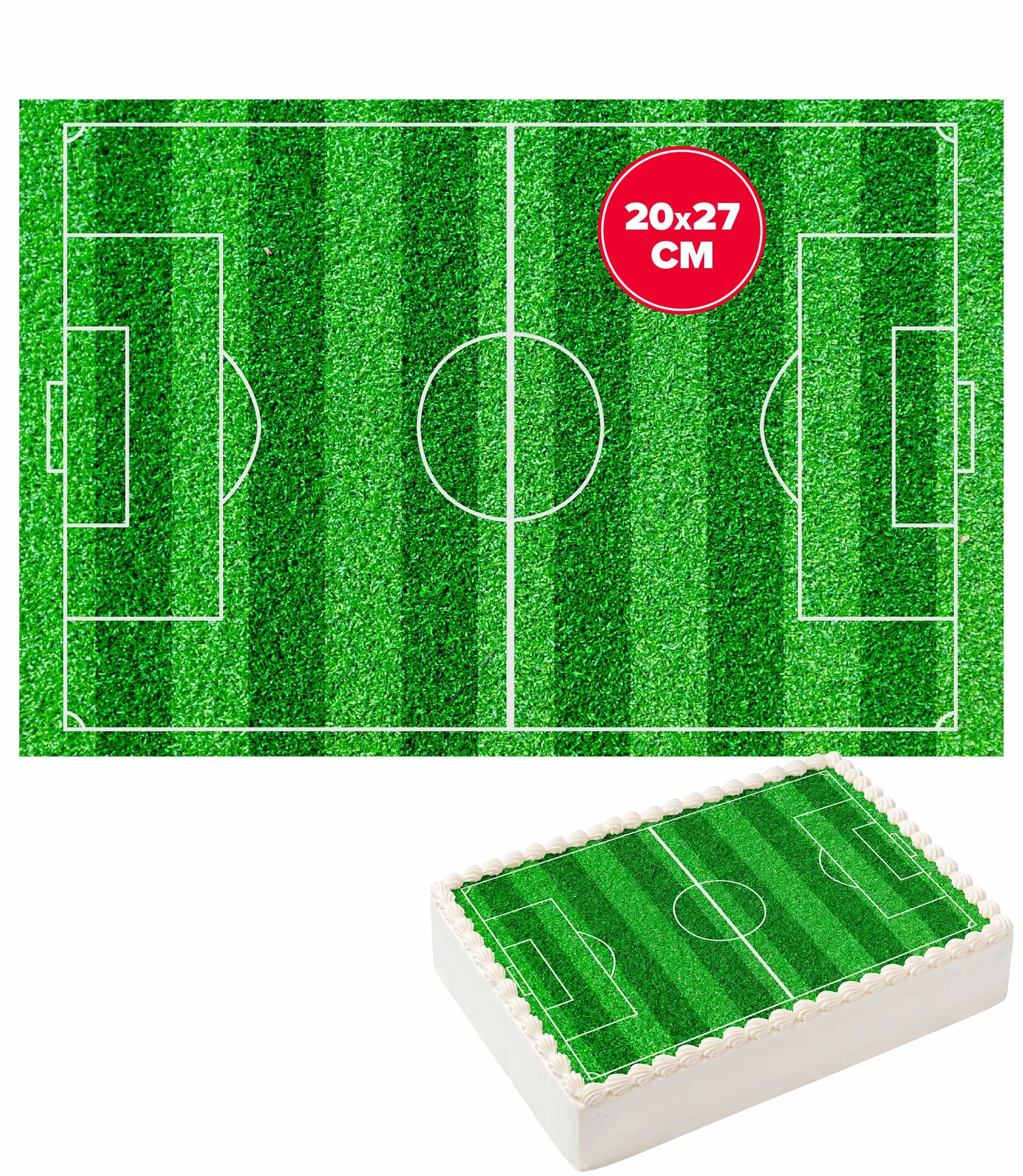 dekora – Jadalny arkusz Boisko Piłkarskie 20 x 27 cm | Dekoracja tortów i ciast | Bez dodatku cukru | Bez glutenu | Odpowiedni dla wegetarian