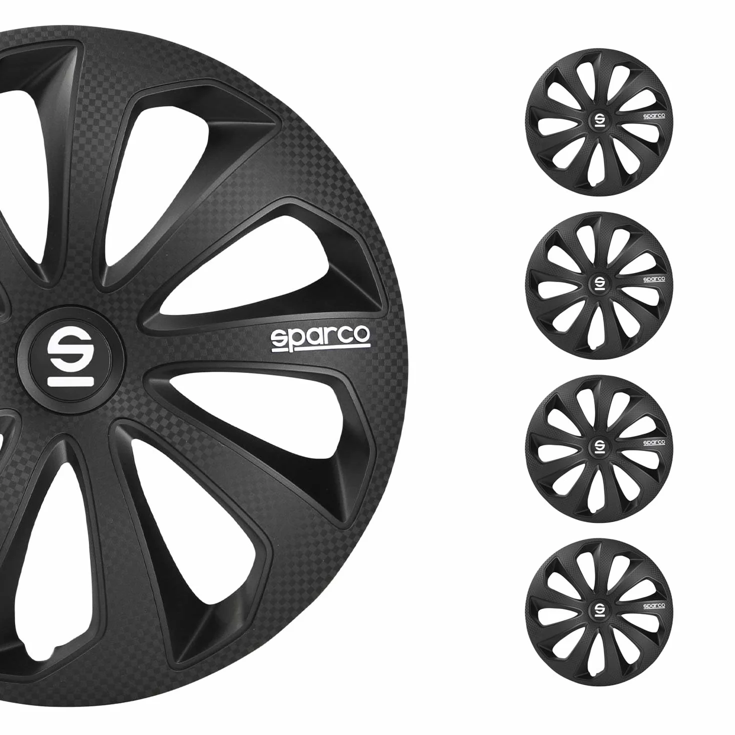 Sparco SP 1574BKC Zestaw kołpaków na koła Sicilia 15 w kolorze czarnym/karbonowym