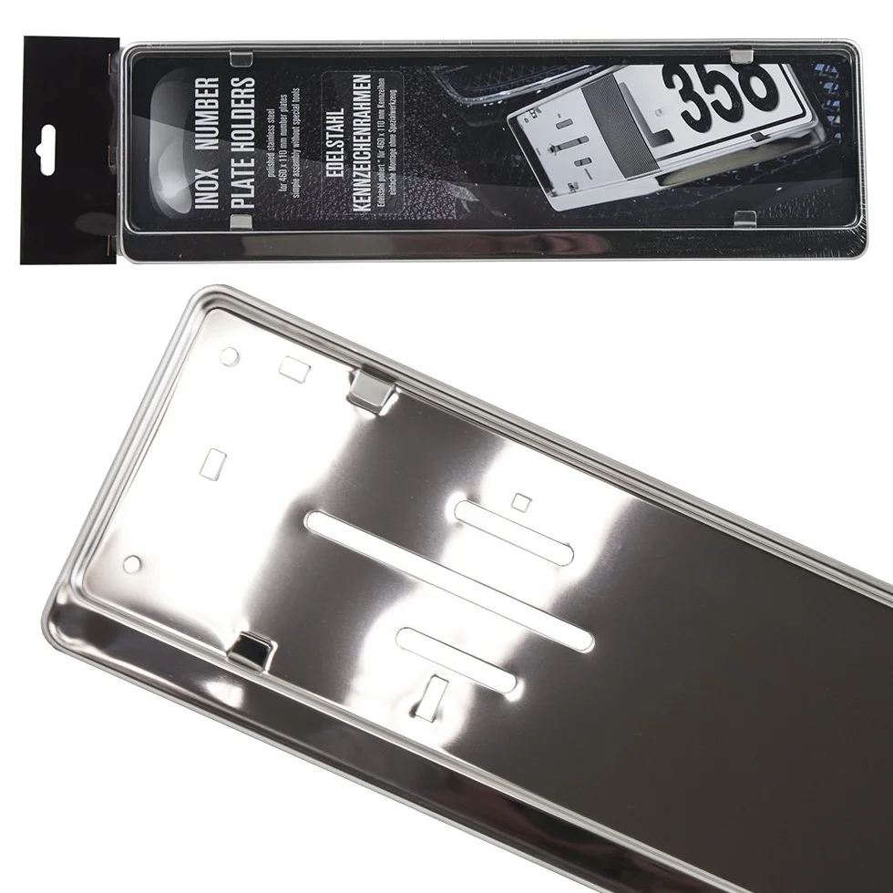 AROBA 2 x uchwyt tablicy rejestracyjnej premium, 100% polerowana stal nierdzewna, produkt przeznaczony na rynek austriacki i słoweński (wymiary 520 mm x 120 mm), ramka ze stali nierdzewnej INOX, V2A