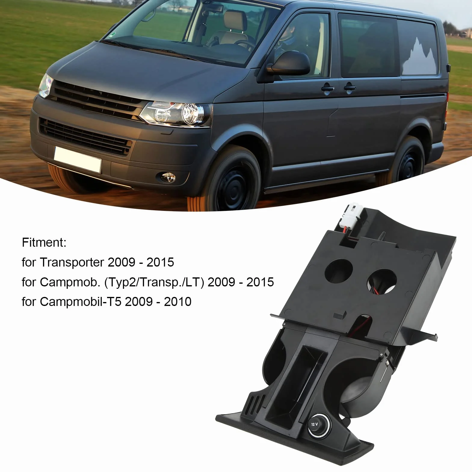 Popielniczka Samochodowa Kubek Uchwyt na Monety 7H2858601 Kubek Uchwyt na Napoje Wkładka do 2009-2015 do Campmobil-T5 2009-2010 Popielniczka Zapalniczka Wymiana