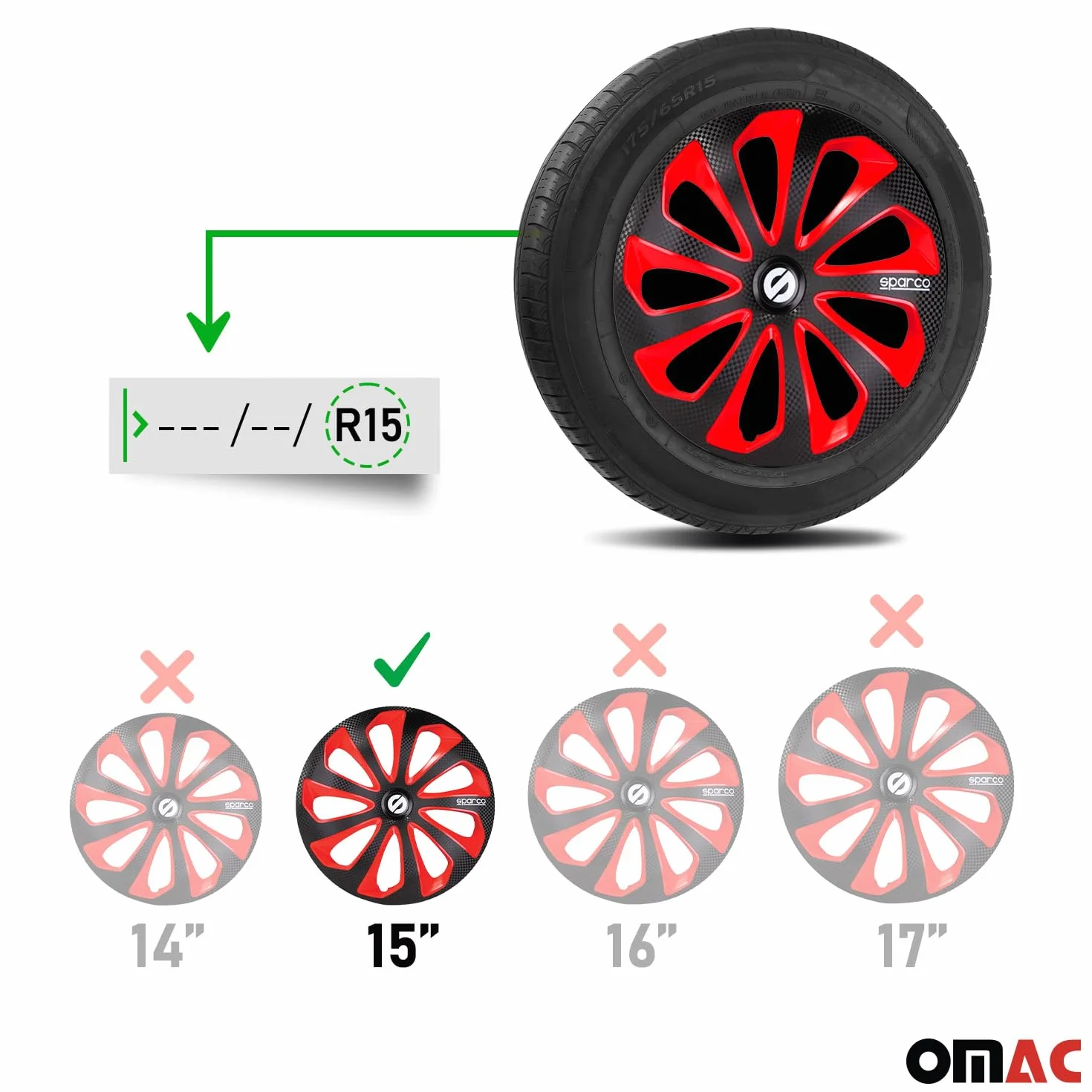 Sparco SP 1575BKRDC zestaw pokrowców na koła sycylia 15 cali czarny/czerwony/węglowy