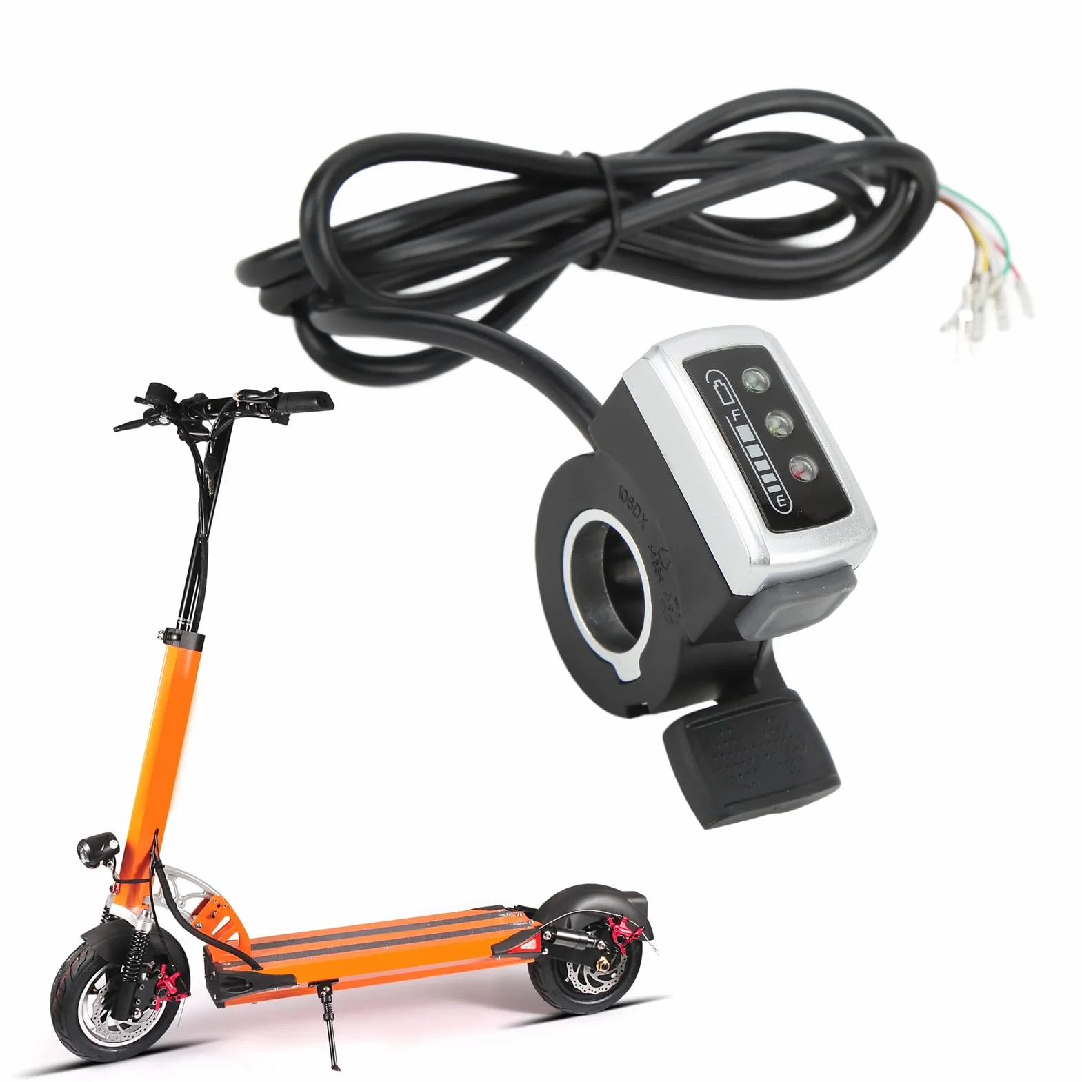 Przepustnica Kciuka, 6-przewodowa Przepustnica Kciuka z Włącznikiem/wyłącznikiem Wskaźnik Akumulatora Przysłona 22 Mm do Skutera Elektrycznego (24V)